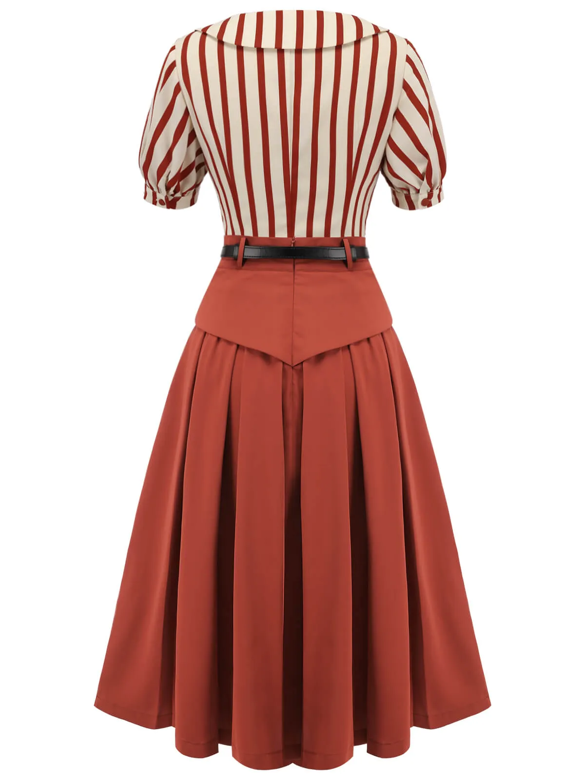 2PCS Orange Red 1950s Striped Blouse & Pleated Skirt sold by Retro Stage product image thumbnail 4