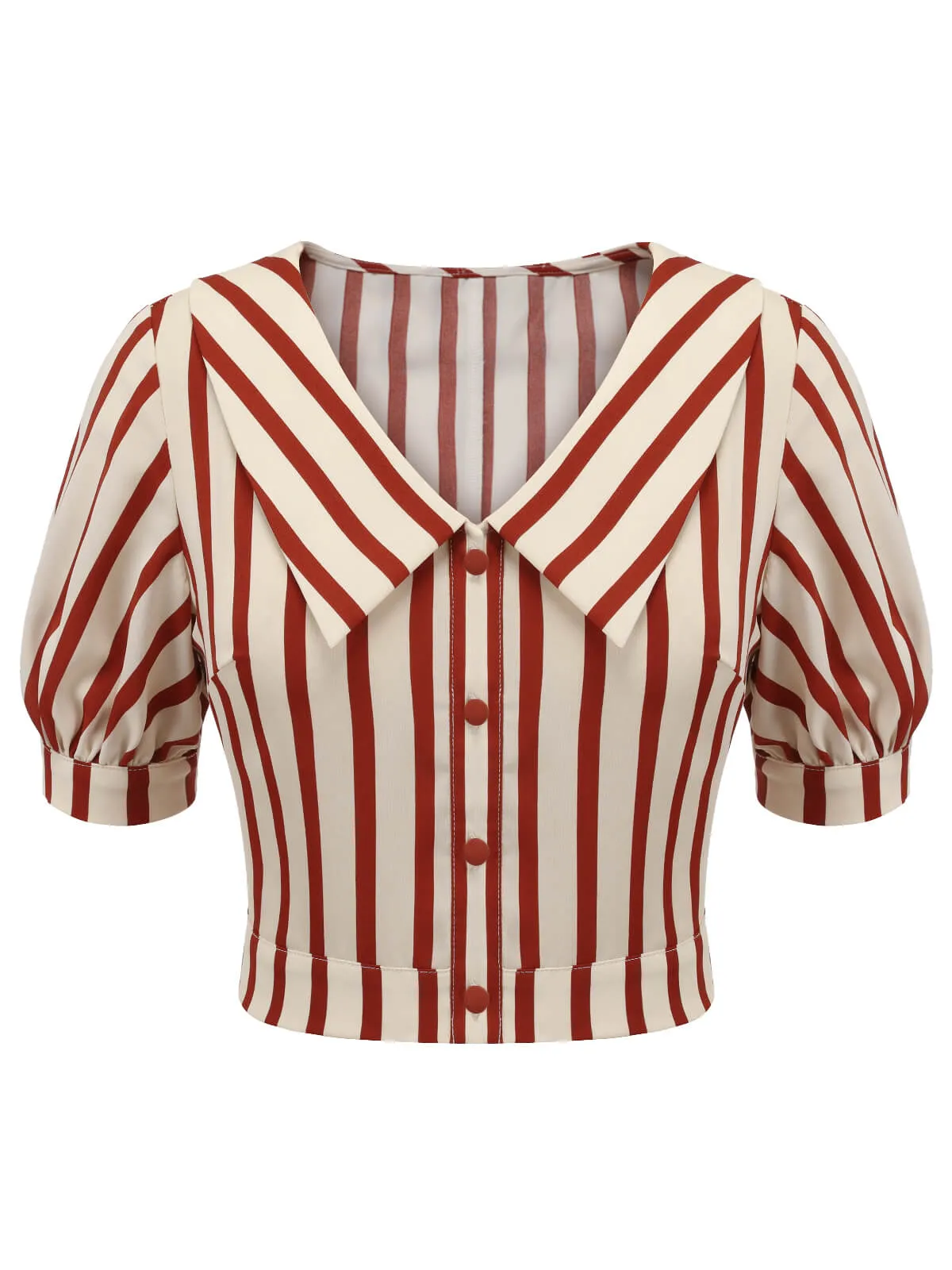 2PCS Orange Red 1950s Striped Blouse & Pleated Skirt sold by Retro Stage product image thumbnail 5