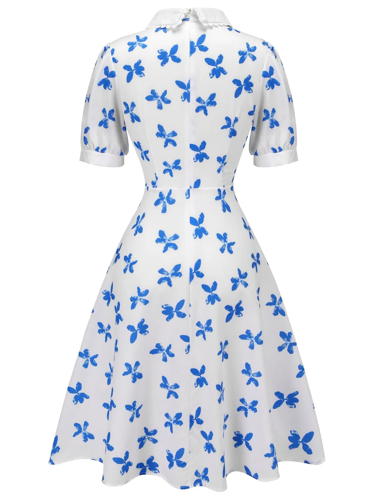 1940s Blue Butterfly Doll Neck Dress sold by Retro Stage product image thumbnail 4