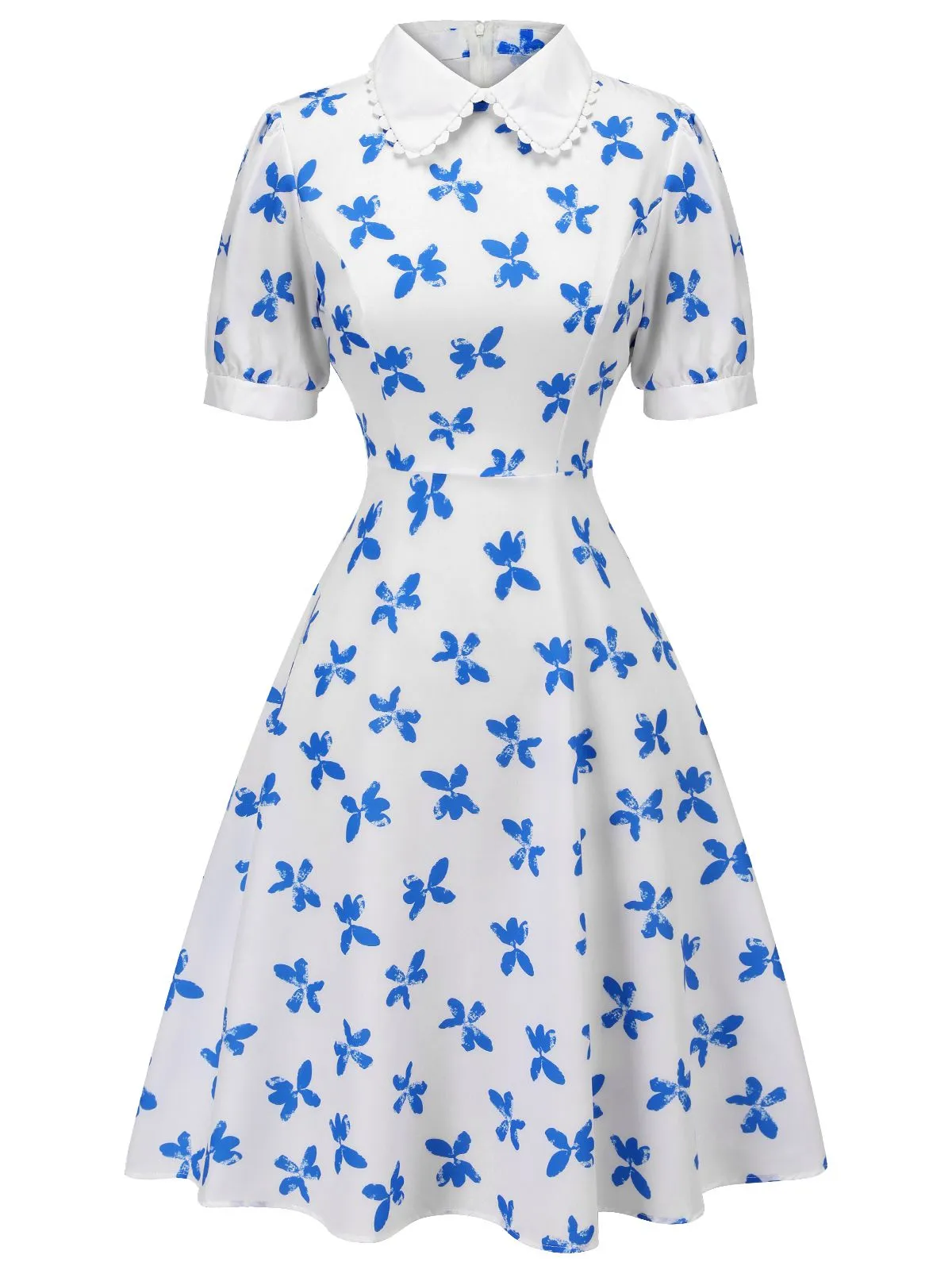 1940s Blue Butterfly Doll Neck Dress sold by Retro Stage product image thumbnail 2