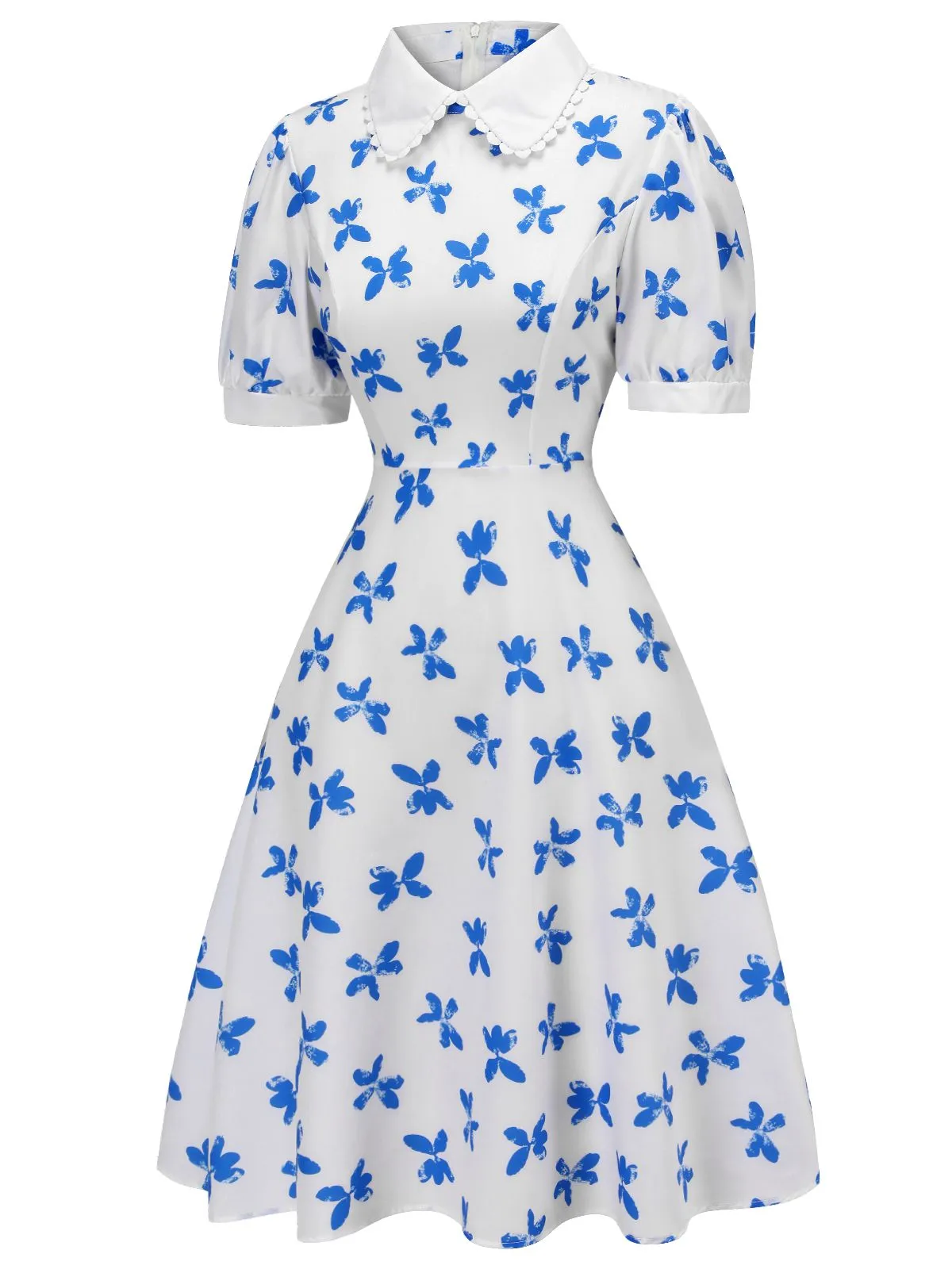 1940s Blue Butterfly Doll Neck Dress sold by Retro Stage product image thumbnail 3