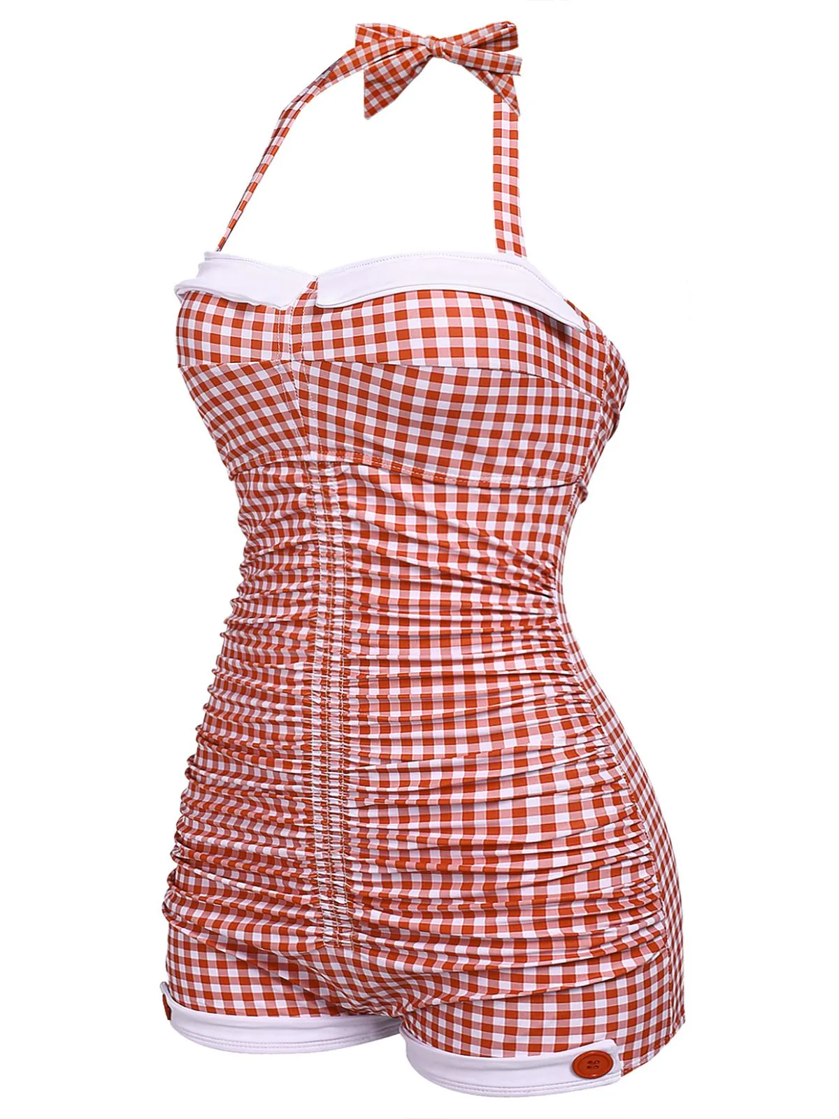 Gingham 1950s Halter Bowknot One-piece Swimsuit sold by Retro Stage product image thumbnail 4