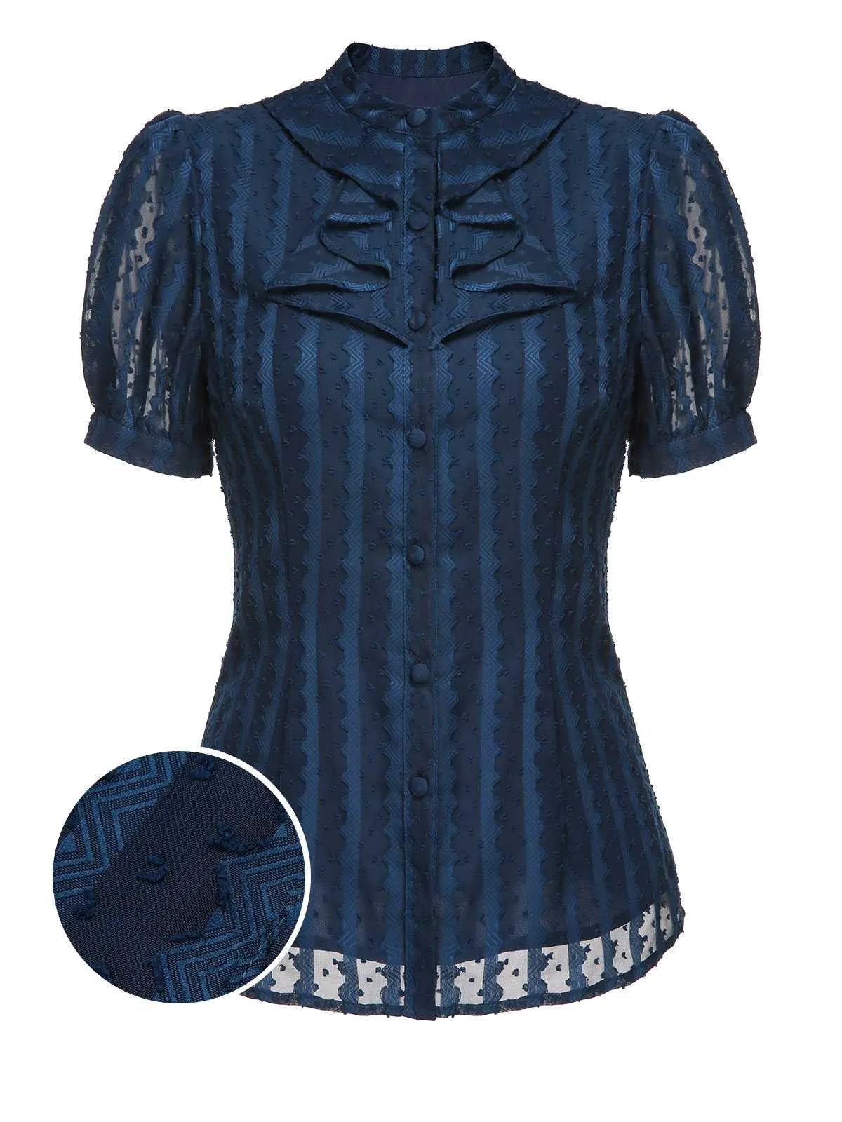 2PCS Navy Blue 1960s Stand Collar Shirt & Solid Wrap Skirts sold by Retro Stage product image thumbnail 5