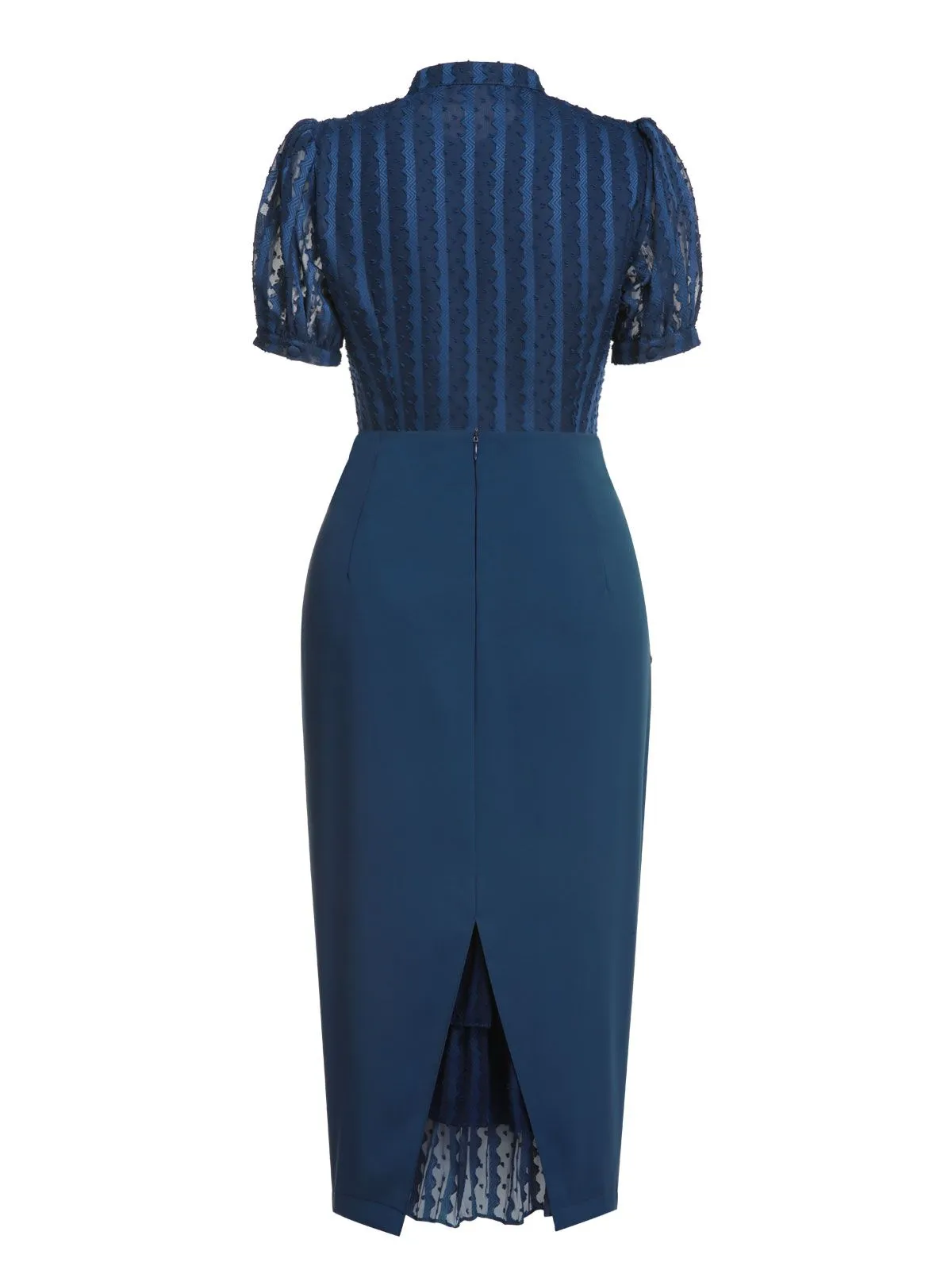 2PCS Navy Blue 1960s Stand Collar Shirt & Solid Wrap Skirts sold by Retro Stage product image thumbnail 4