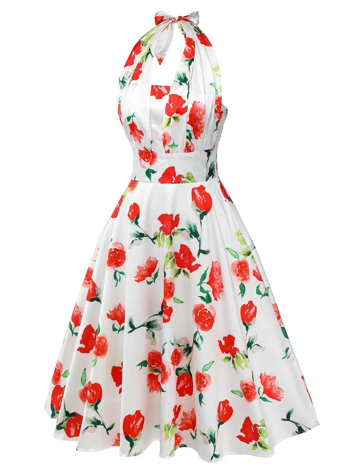 White 1950s Watercolor Rose Halter Dress sold by Retro Stage product image thumbnail 3