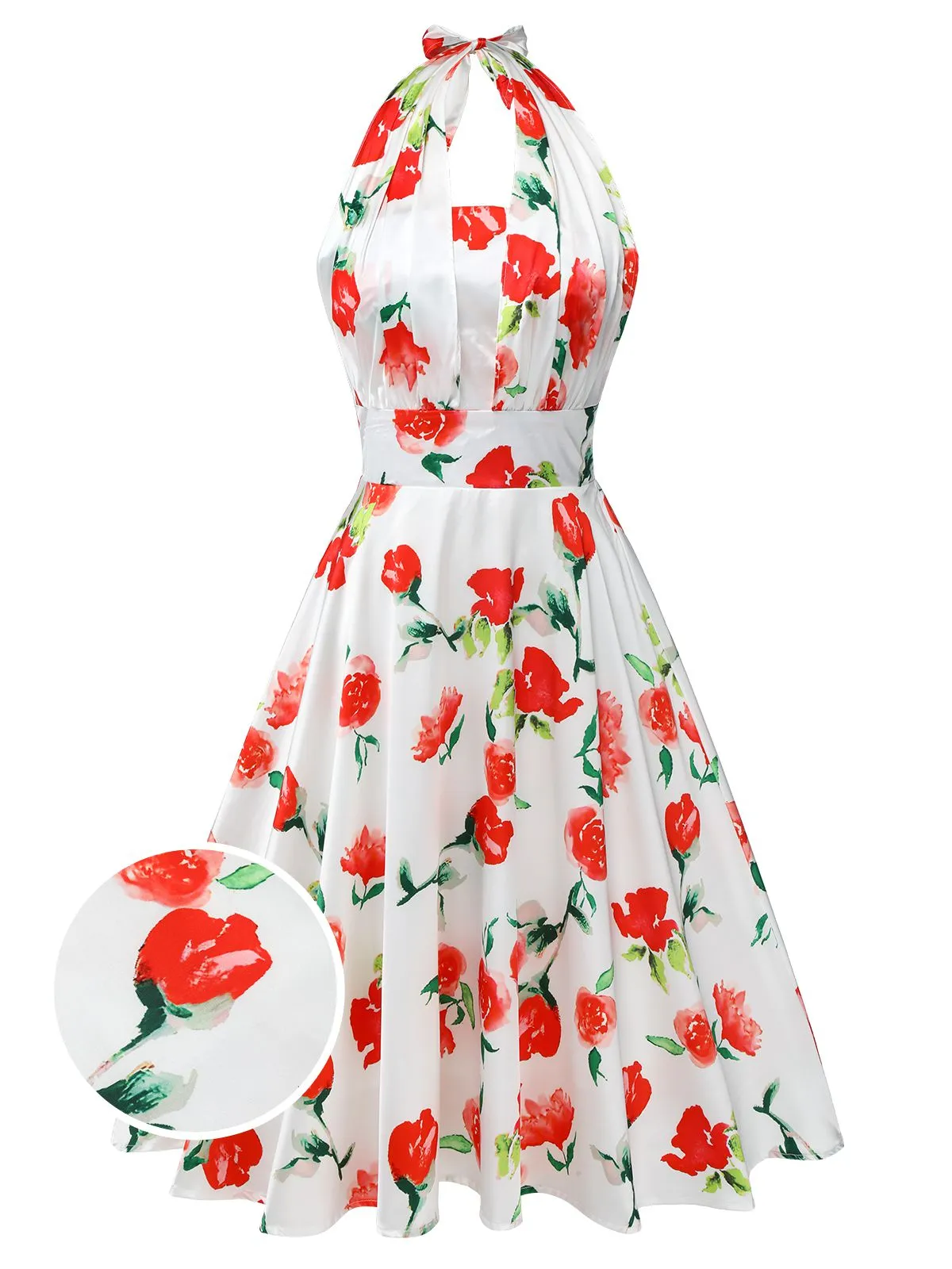White 1950s Watercolor Rose Halter Dress sold by Retro Stage