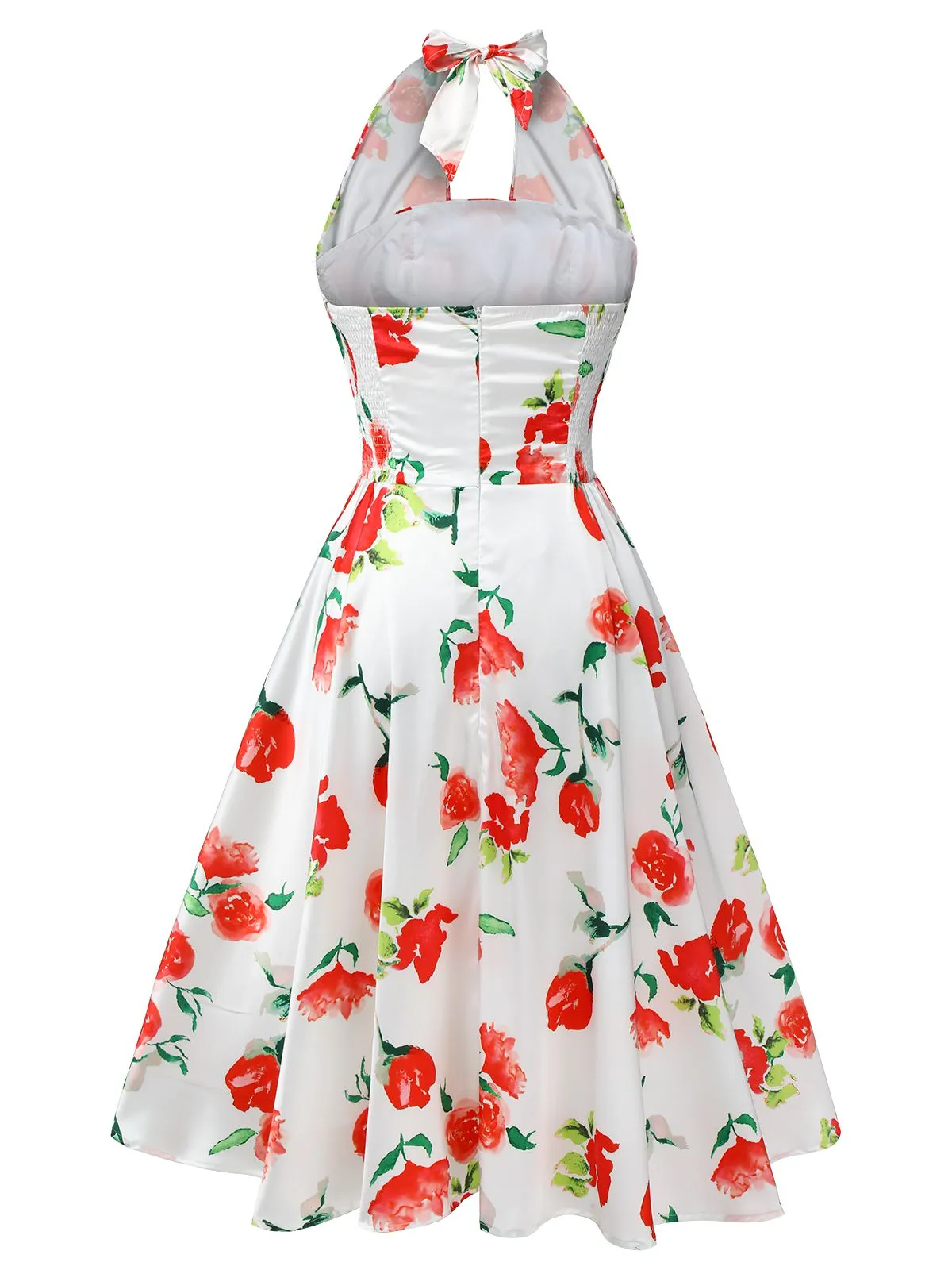 White 1950s Watercolor Rose Halter Dress sold by Retro Stage product image thumbnail 4
