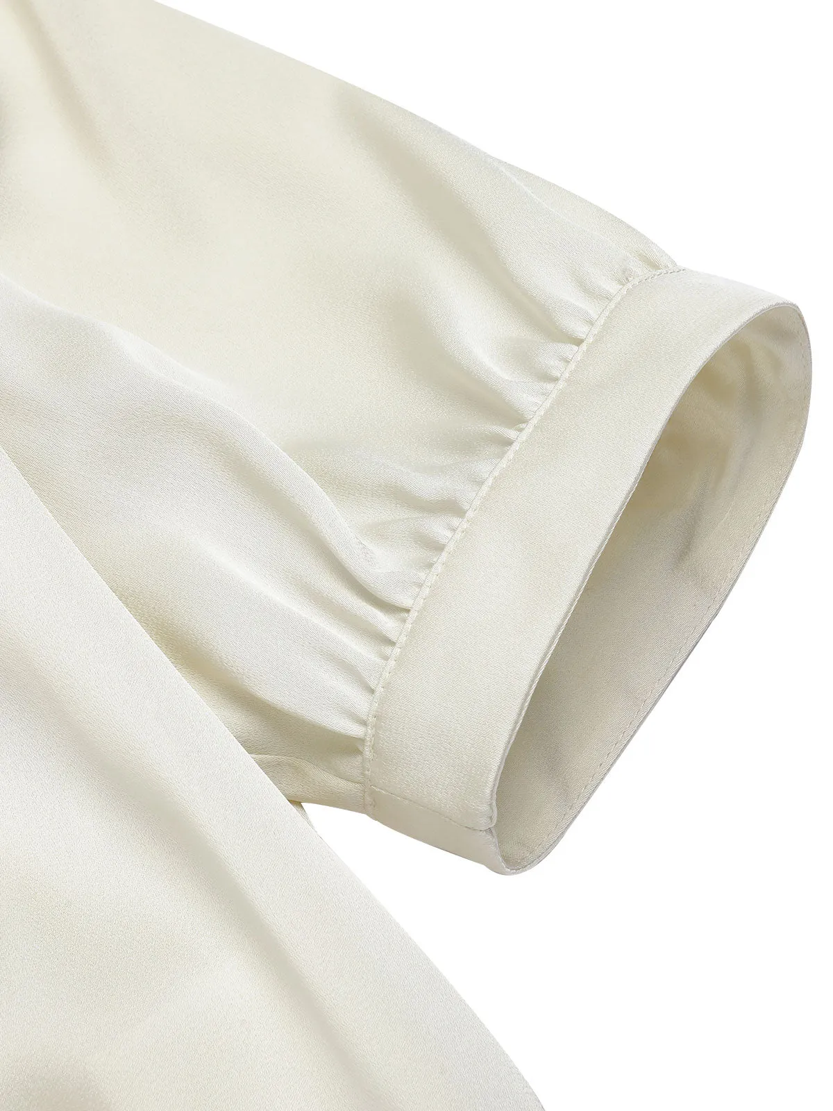 Beige 1950s Satin Puff Sleeve V-Neck Blouse sold by Retro Stage product image thumbnail 5