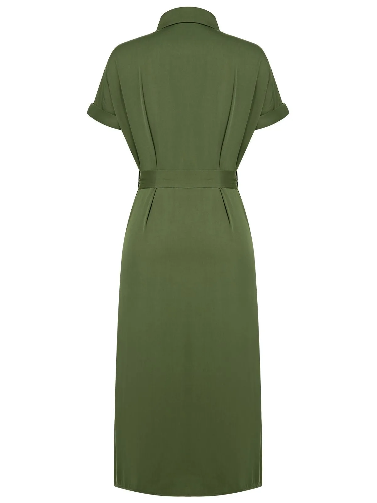 Green 1940s Solid Belted Slit Dress sold by Retro Stage product image thumbnail 4