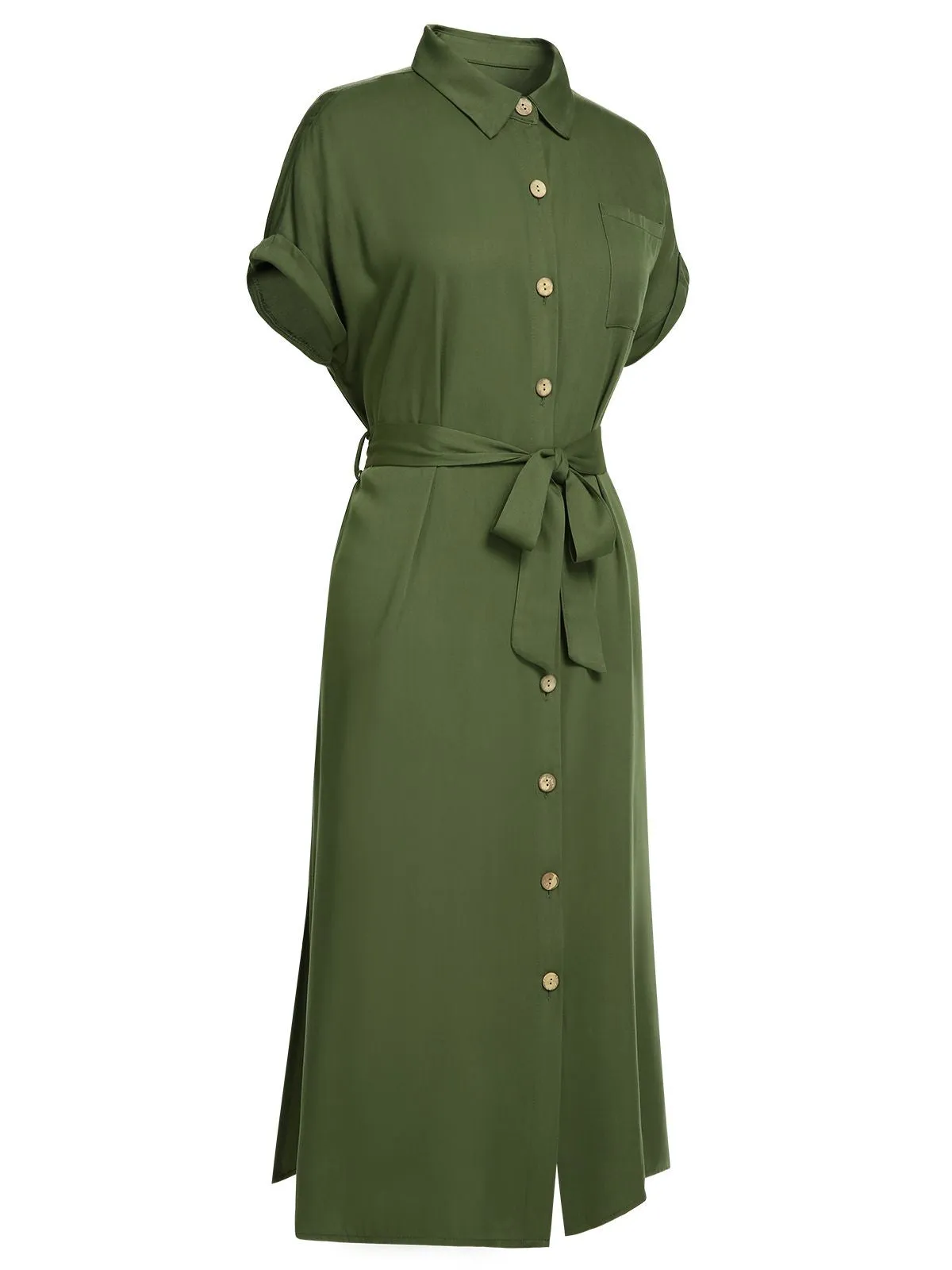 Green 1940s Solid Belted Slit Dress sold by Retro Stage product image thumbnail 3