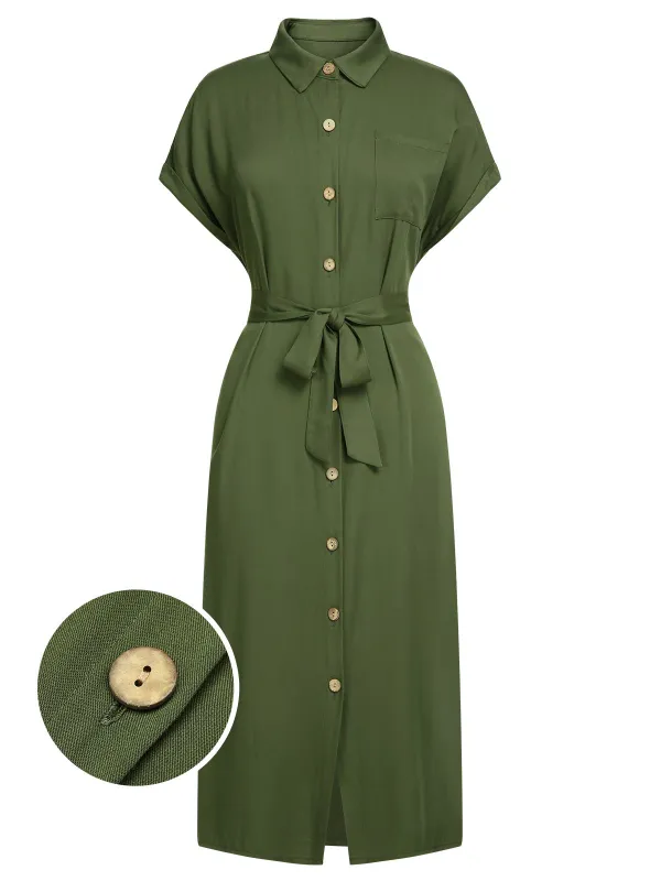 Green 1940s Solid Belted Slit Dress sold by Retro Stage