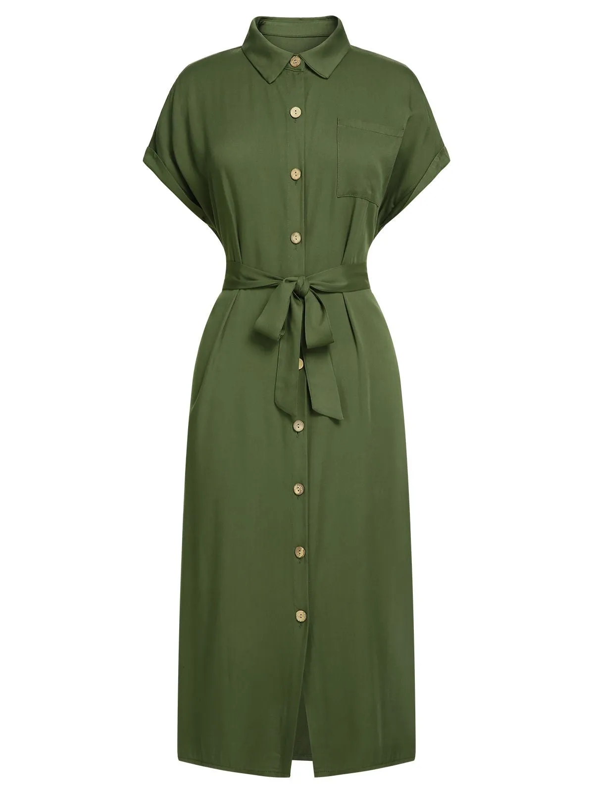 Green 1940s Solid Belted Slit Dress sold by Retro Stage product image thumbnail 2