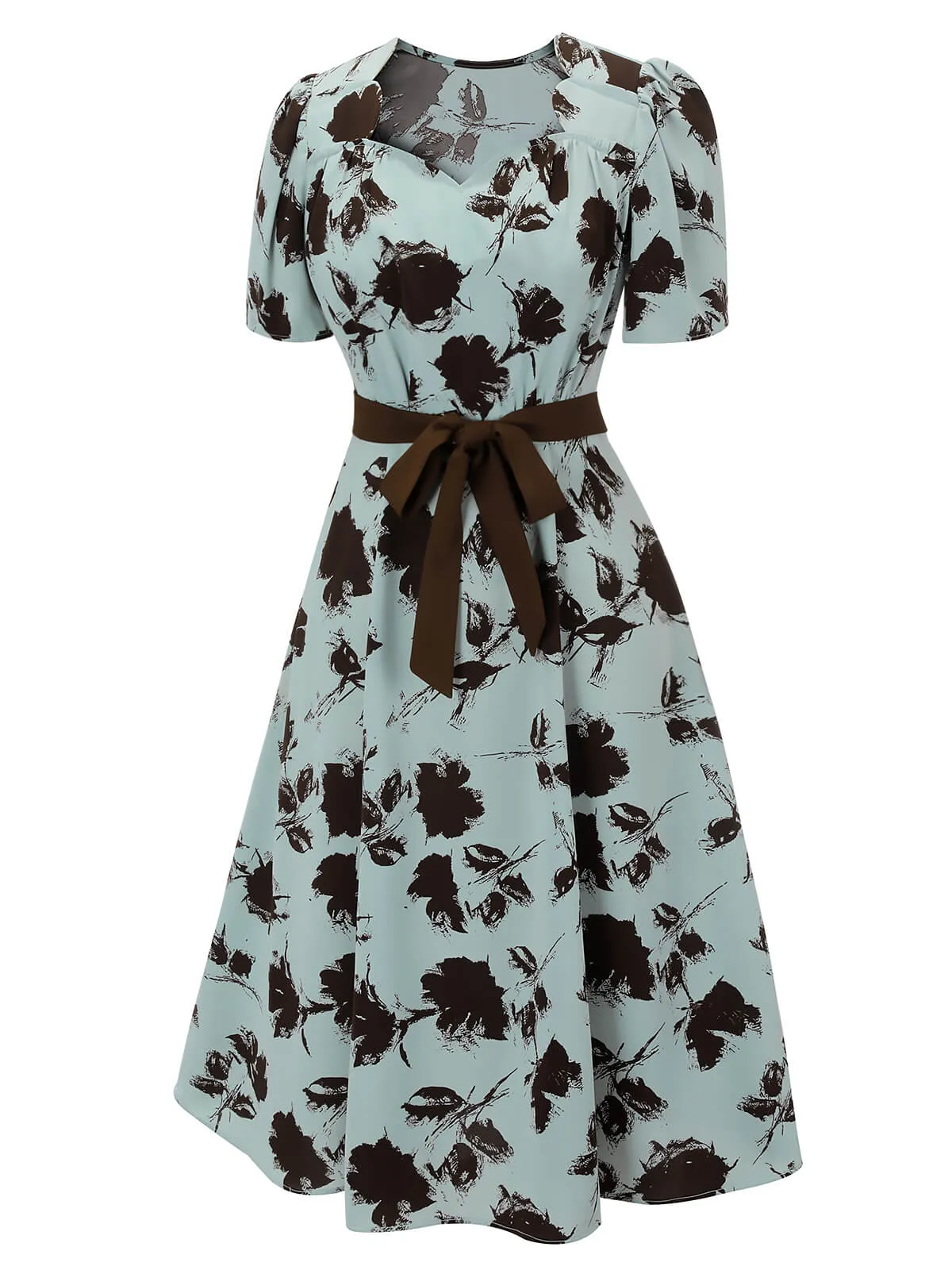 1940s Blue Floral Dress With Bow Belt sold by Retro Stage product image thumbnail 3