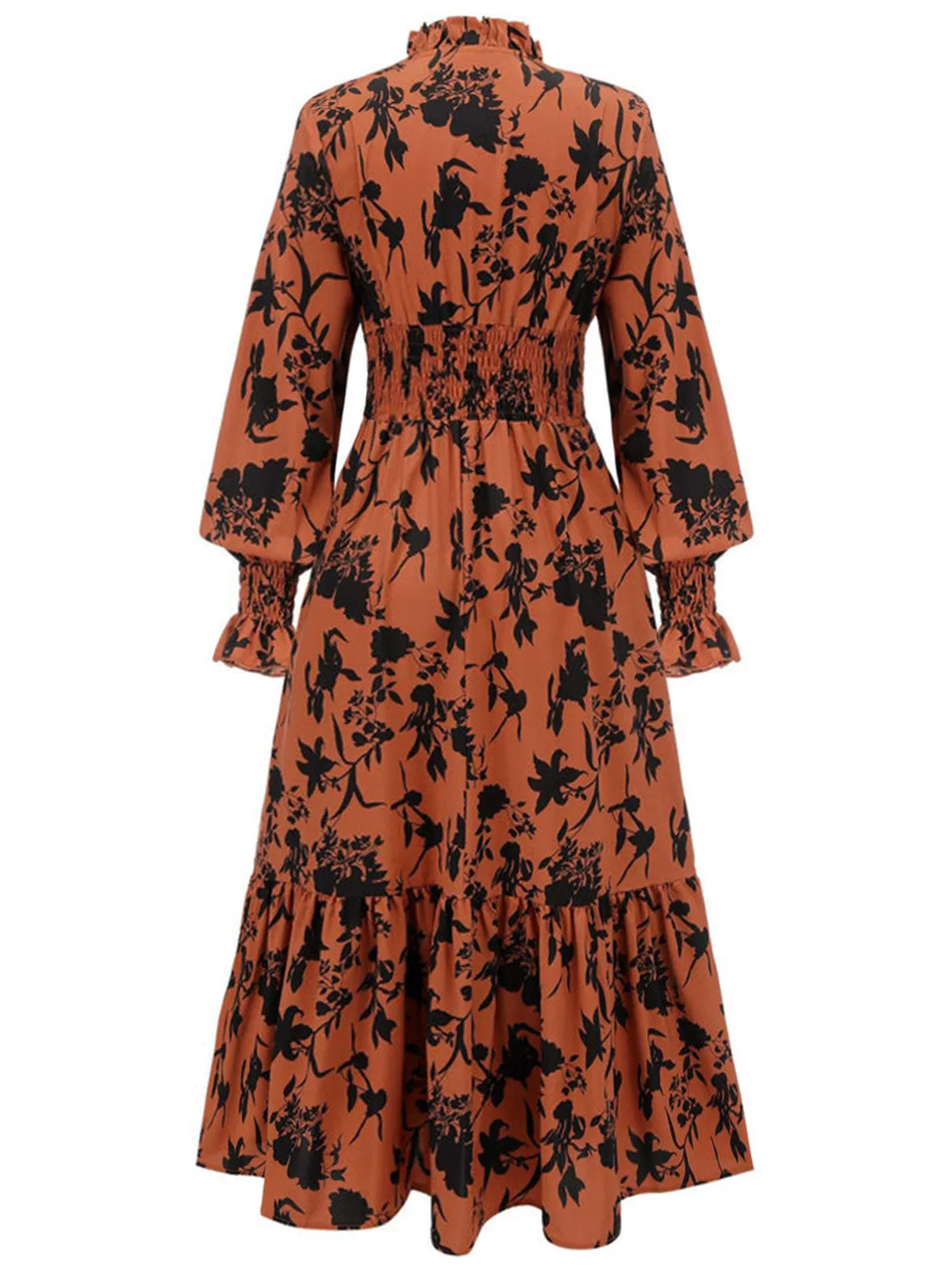 Orange 1950s Floral V-Neck High Waist Dress sold by Retro Stage product image thumbnail 2