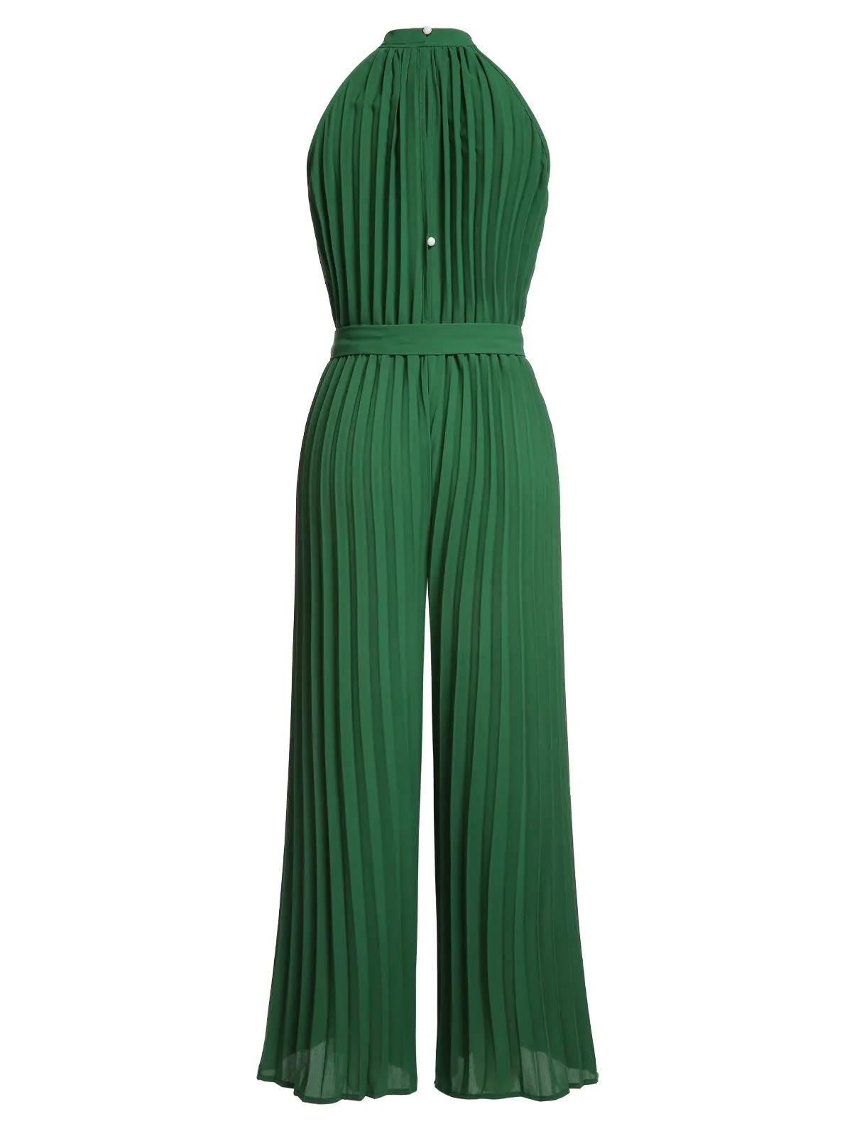 Green 1930s Solid Pleated Halter Jumpsuit sold by Retro Stage product image thumbnail 2