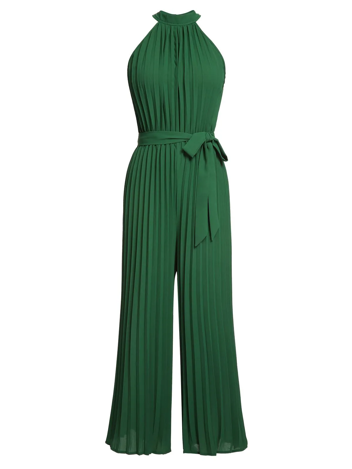 Green 1930s Solid Pleated Halter Jumpsuit sold by Retro Stage