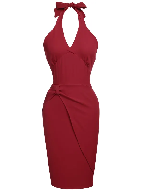 Red 1960s Solid Halter Bodycon Dress sold by Retro Stage