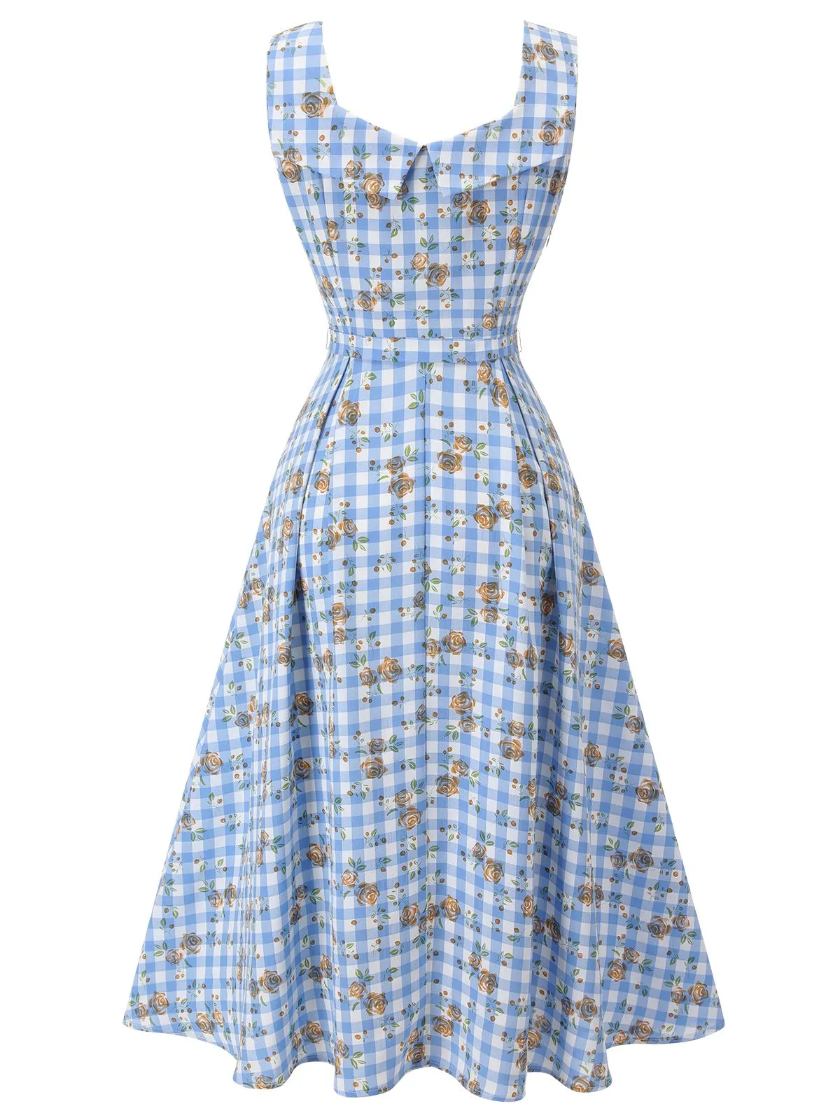 Blue 1940s Rose Gingham Lace Up Dress sold by Retro Stage product image thumbnail 4