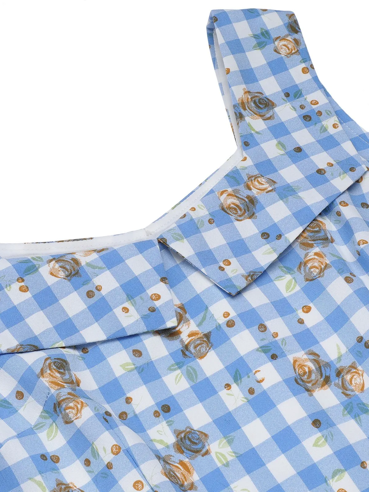 Blue 1940s Rose Gingham Lace Up Dress sold by Retro Stage product image thumbnail 5