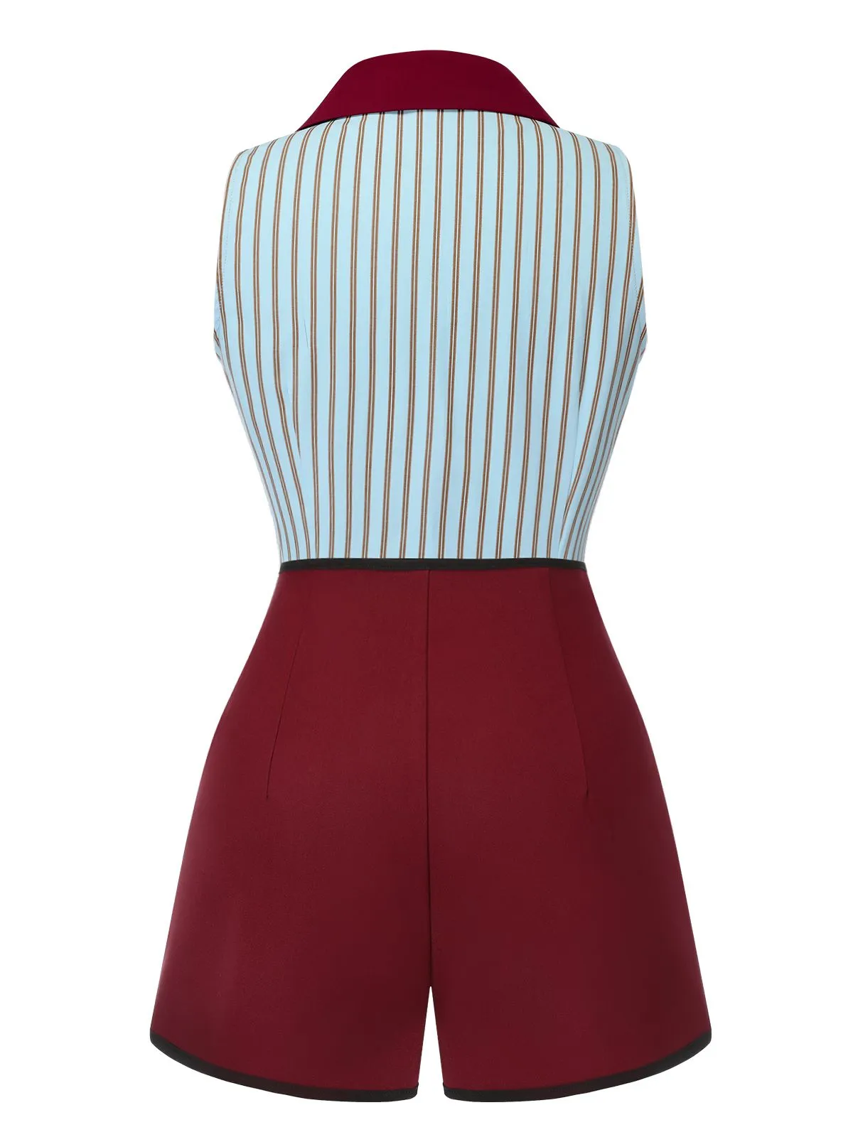 2PCS 1950s Blue Stripes Patchwork Blouse & Red Solid Shorts sold by Retro Stage product image thumbnail 4