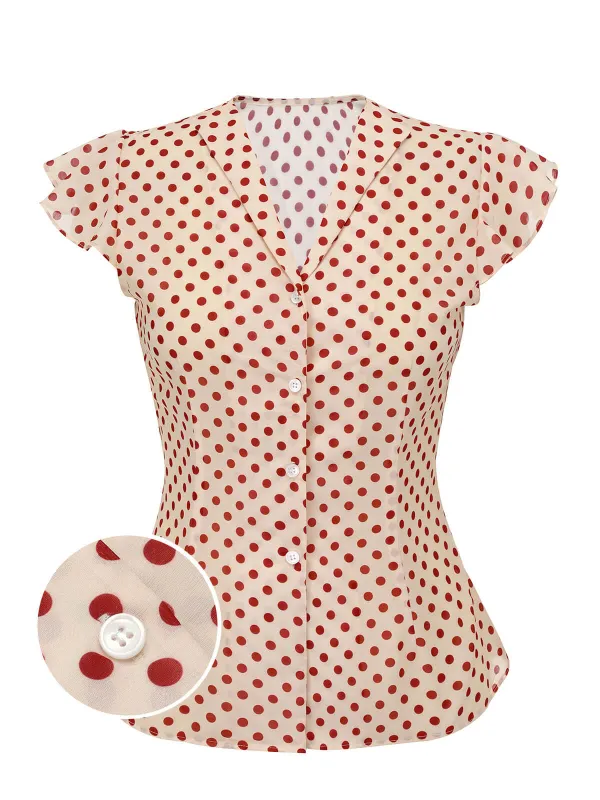 1950s Red Polka Dot Fly Sleeve Blouse sold by Retro Stage