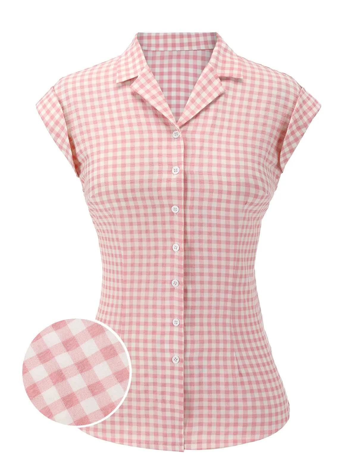 Pink 1950s Gingham Plaid Lapel Shirt sold by Retro Stage