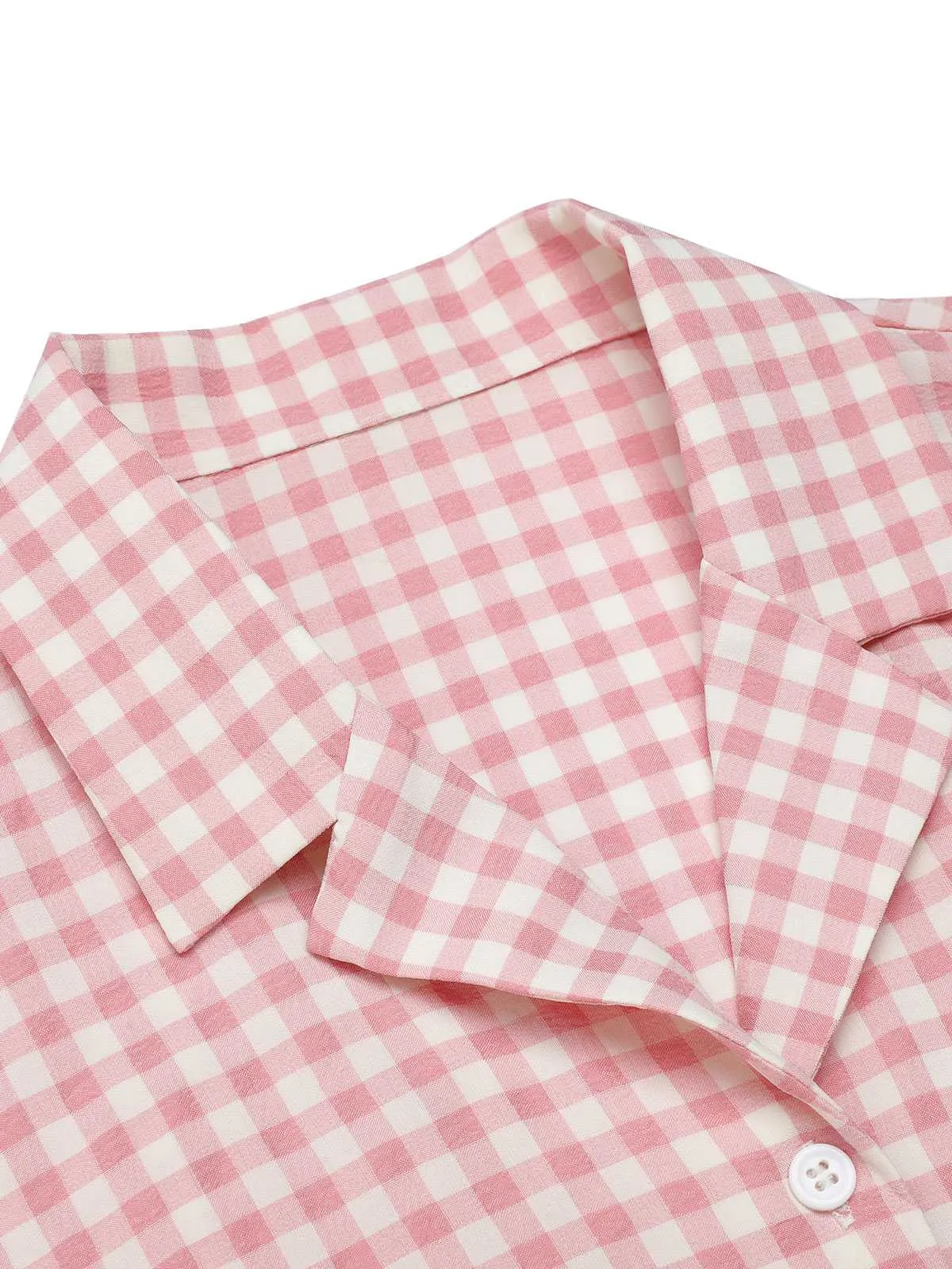 Pink 1950s Gingham Plaid Lapel Shirt sold by Retro Stage product image thumbnail 5