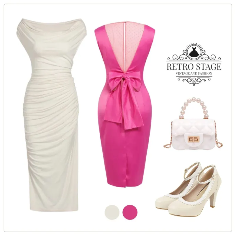 Rose Red 1960s Satin Solid Pencil Dress sold by Retro Stage