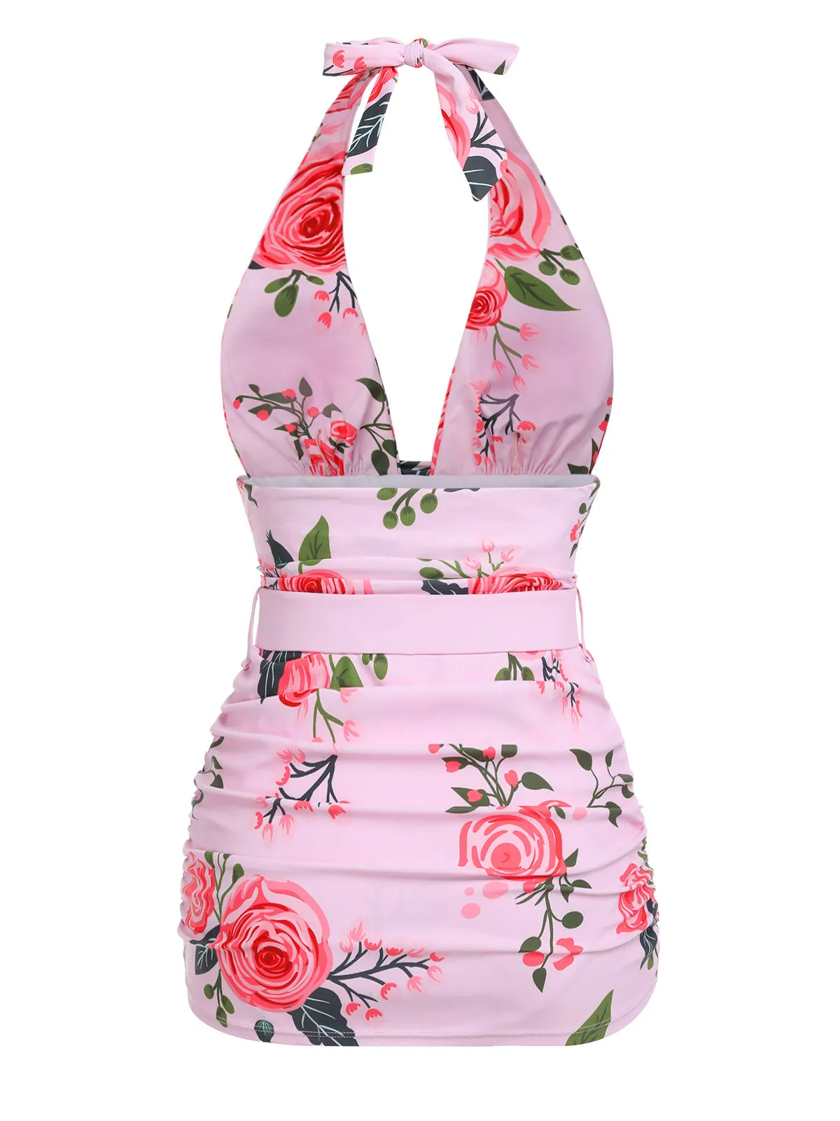 Pink 1930s Roses Halter Belt Swimsuit sold by Retro Stage product image thumbnail 5