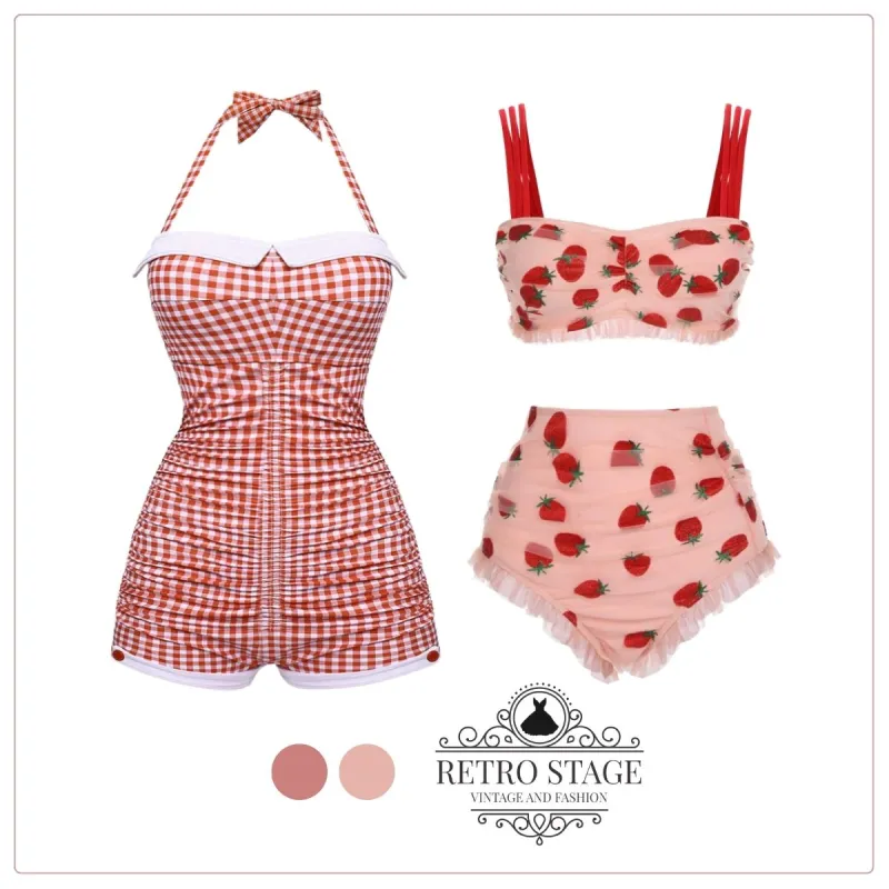 1950s Lace Strawberry Cami Tankini Set sold by Retro Stage