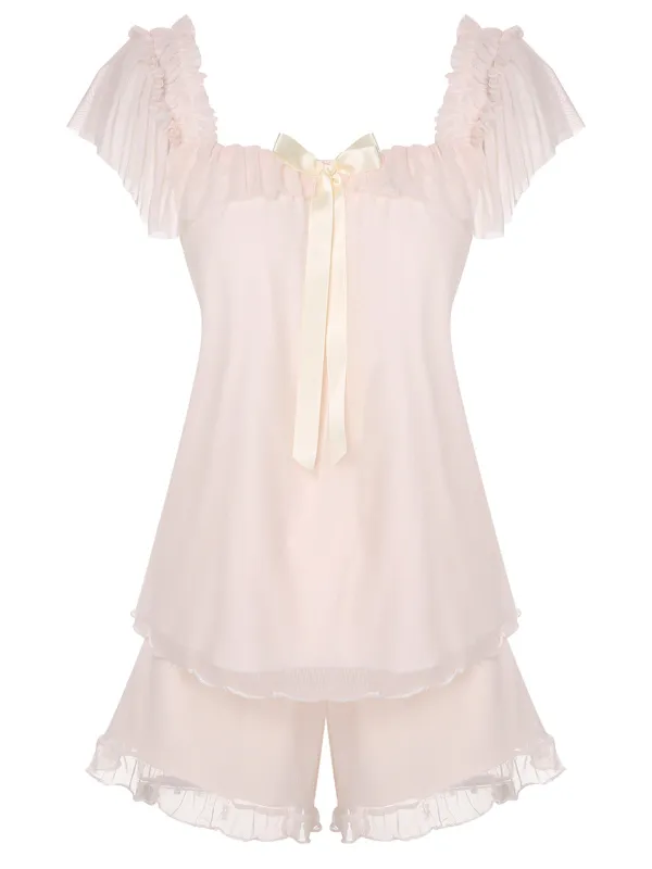 Pink 1950s Square Collar Ribbon Pajamas made by Retro Stage