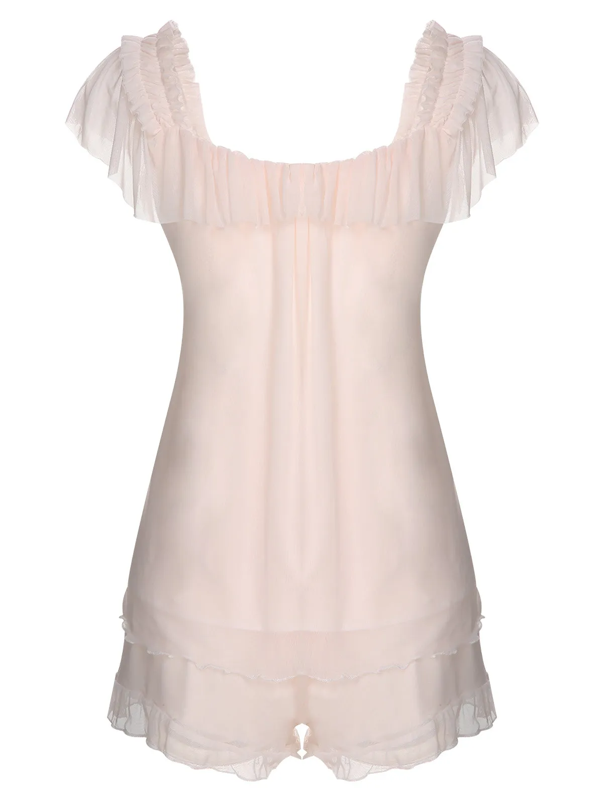 Pink 1950s Square Collar Ribbon Pajamas sold by Retro Stage product image thumbnail 2