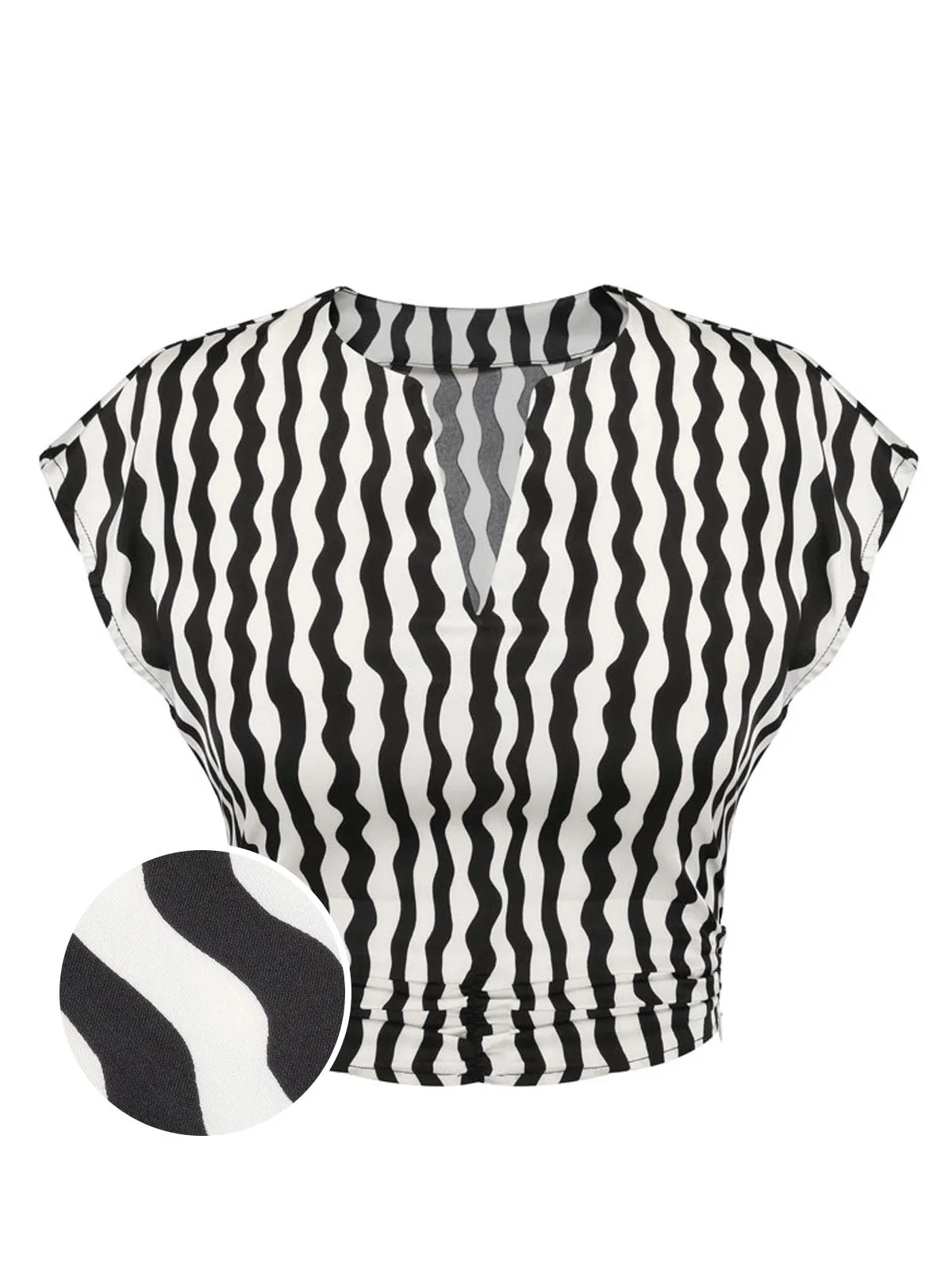Black & White 1950s Curve Print Blouse sold by Retro Stage