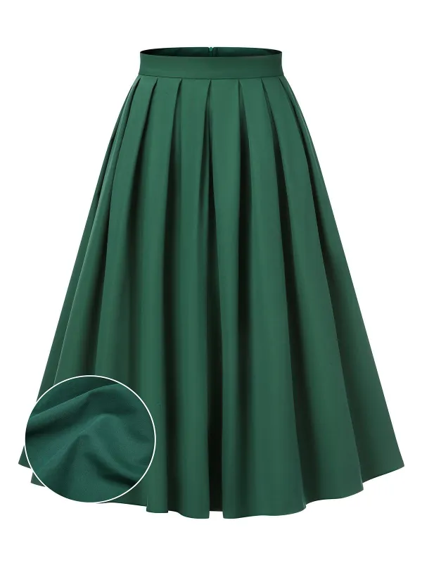 Green 1950s Solid Pleated Skirts sold by Retro Stage