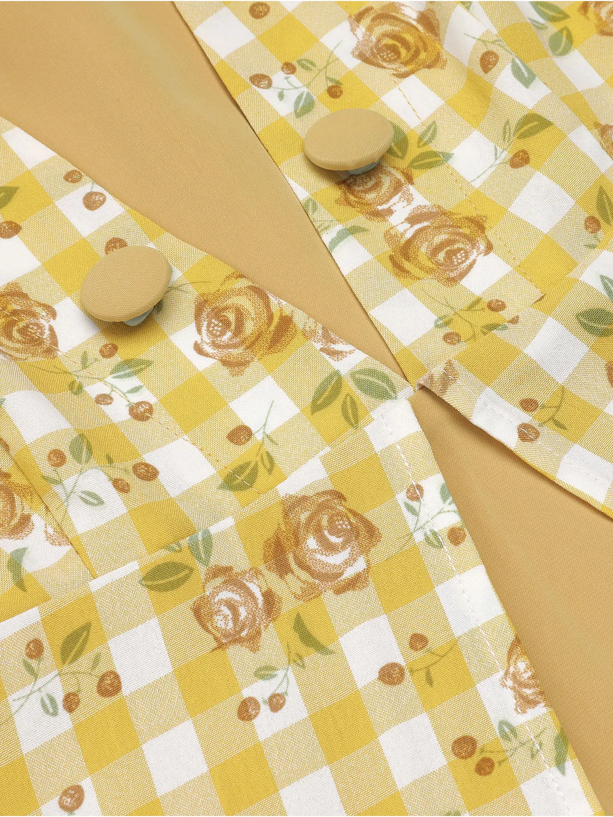 Yellow 1950s Plaid Rose Panel Raglan Dress sold by Retro Stage product image thumbnail 5