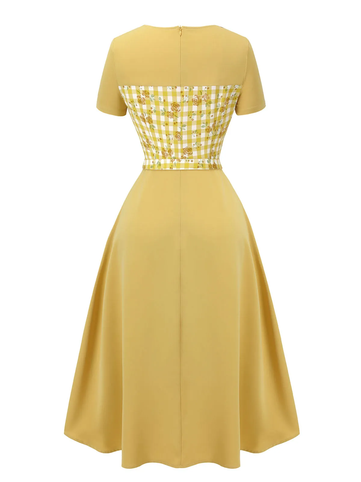 Yellow 1950s Plaid Rose Panel Raglan Dress sold by Retro Stage product image thumbnail 4