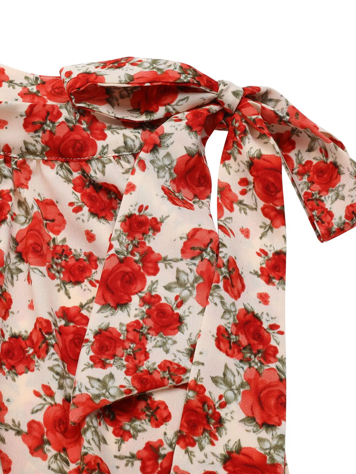 Deep Red 1950s Rose Lace Up Patchwork Romper sold by Retro Stage product image thumbnail 5