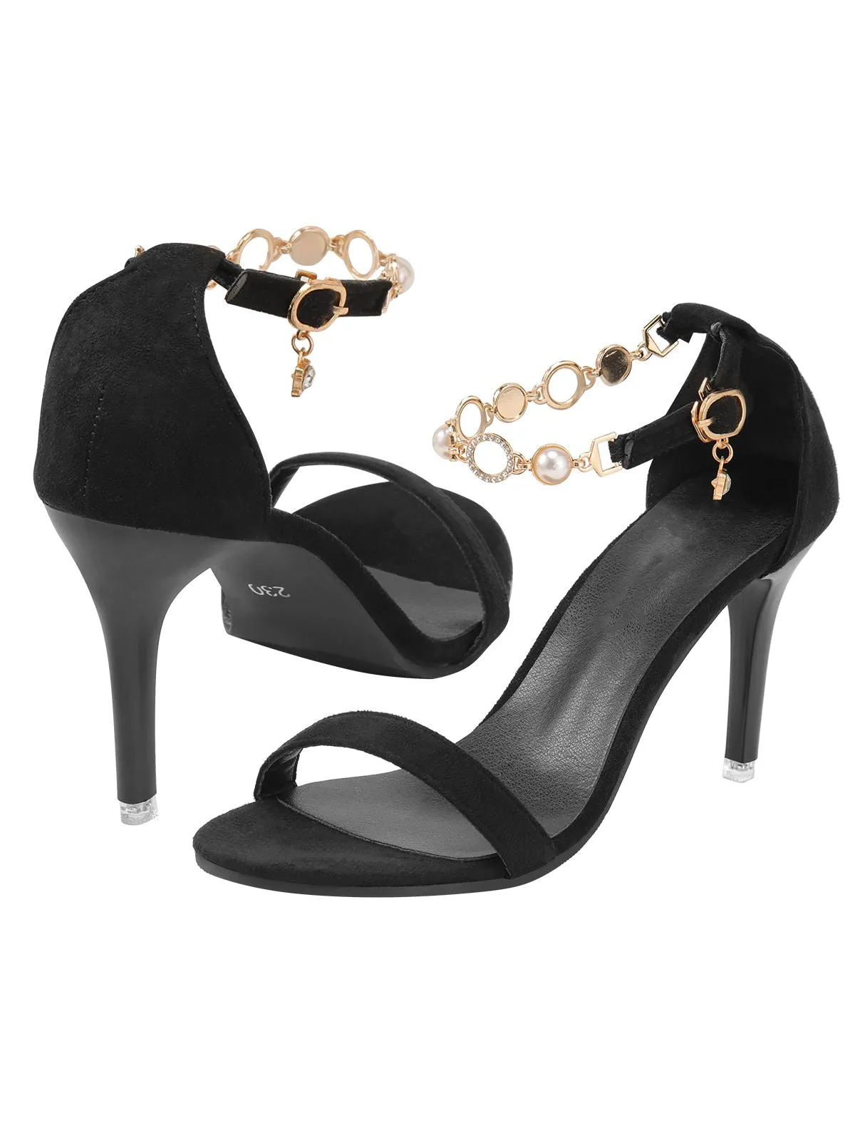 Black Pearl Chain Metal Point Toe Cone Heels sold by Retro Stage product image thumbnail 2