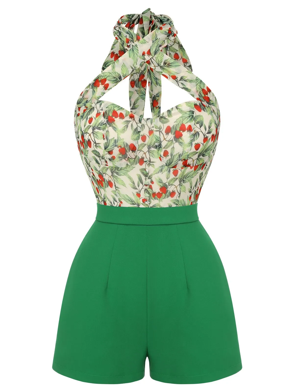 Green 1950s Strawberry Halter Romper sold by Retro Stage product image thumbnail 2