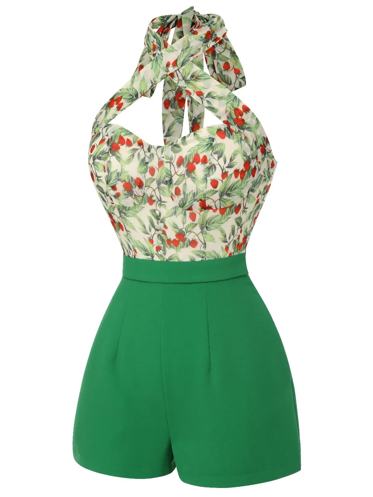 Green 1950s Strawberry Halter Romper sold by Retro Stage product image thumbnail 3