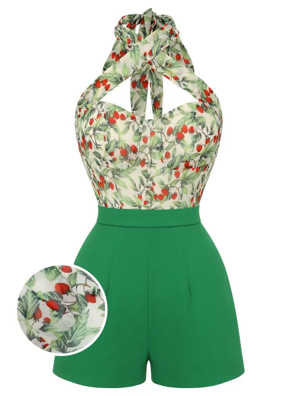 Green 1950s Strawberry Halter Romper sold by Retro Stage
