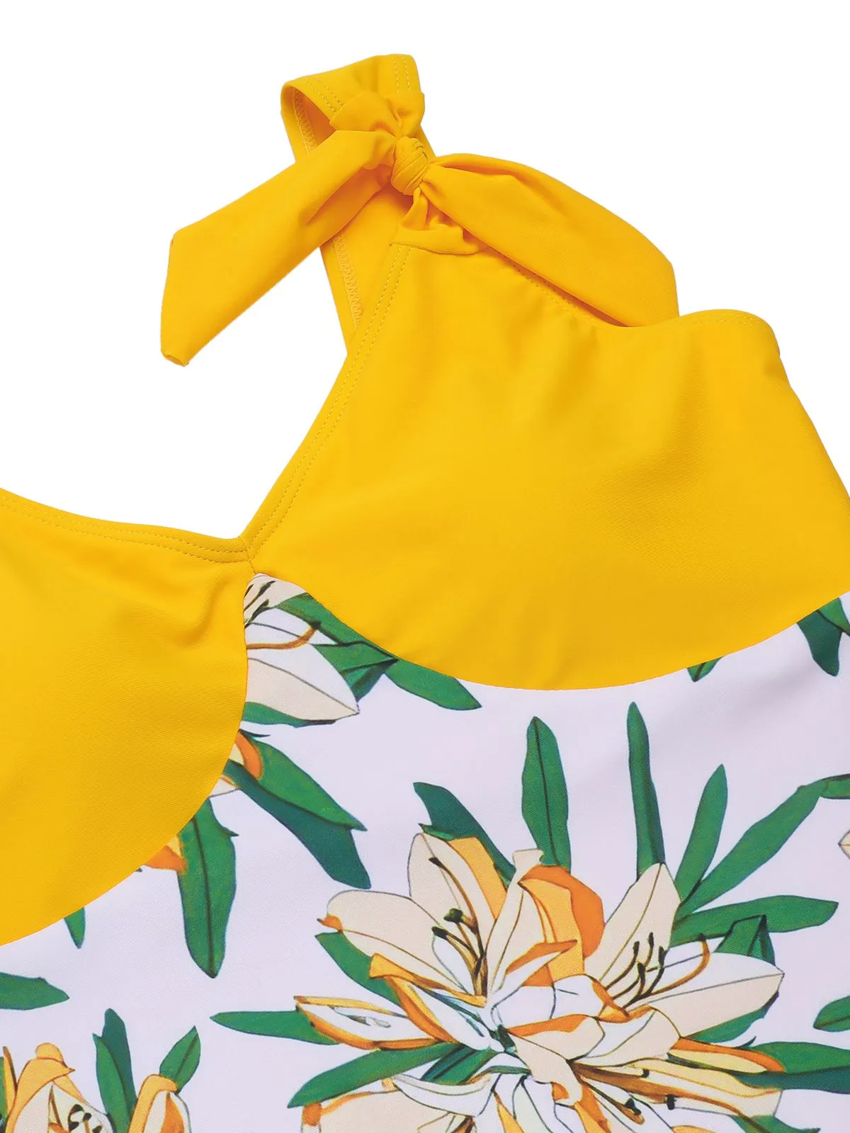 Yellow 1940s Floral Patchwork One-Piece Swimsuit sold by Retro Stage product image thumbnail 5