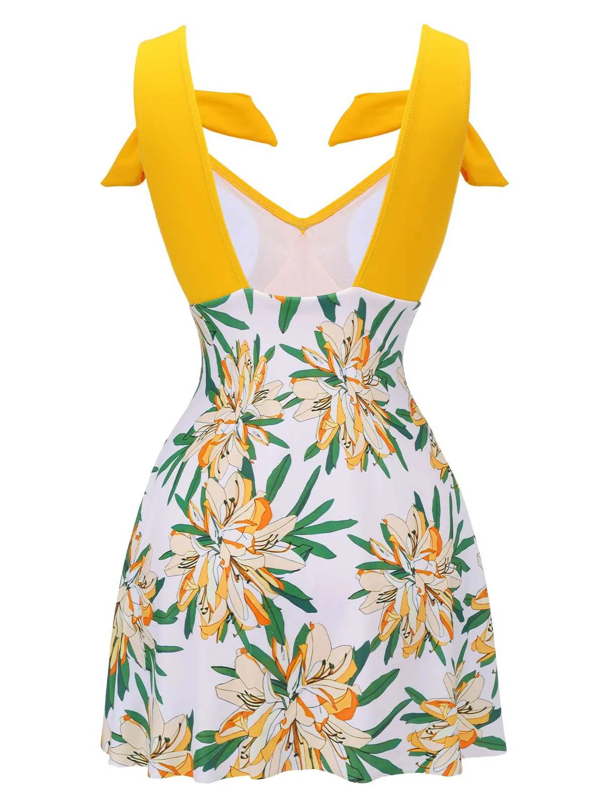 Yellow 1940s Floral Patchwork One-Piece Swimsuit sold by Retro Stage product image thumbnail 4