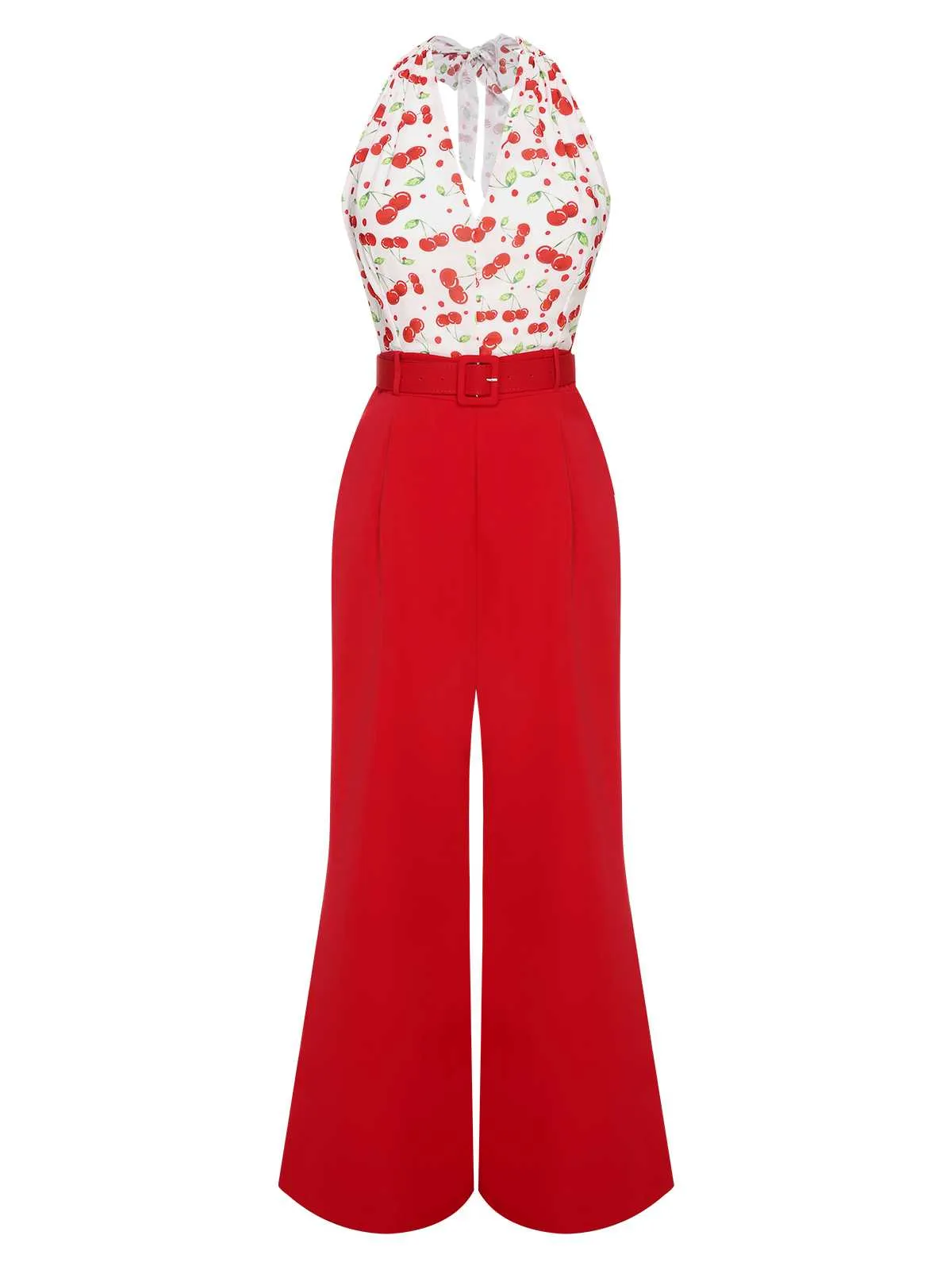 Red 1930s Cherry Belted Halter Jumpsuit sold by Retro Stage product image thumbnail 2