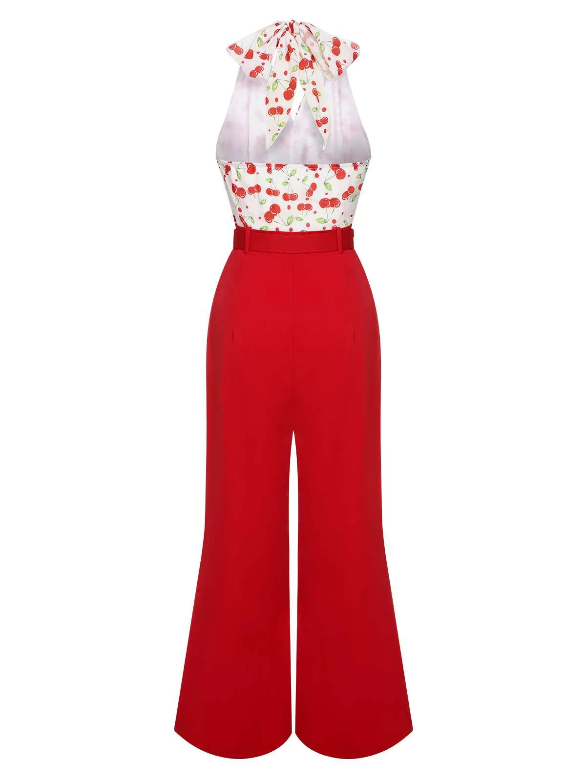 Red 1930s Cherry Belted Halter Jumpsuit sold by Retro Stage product image thumbnail 4