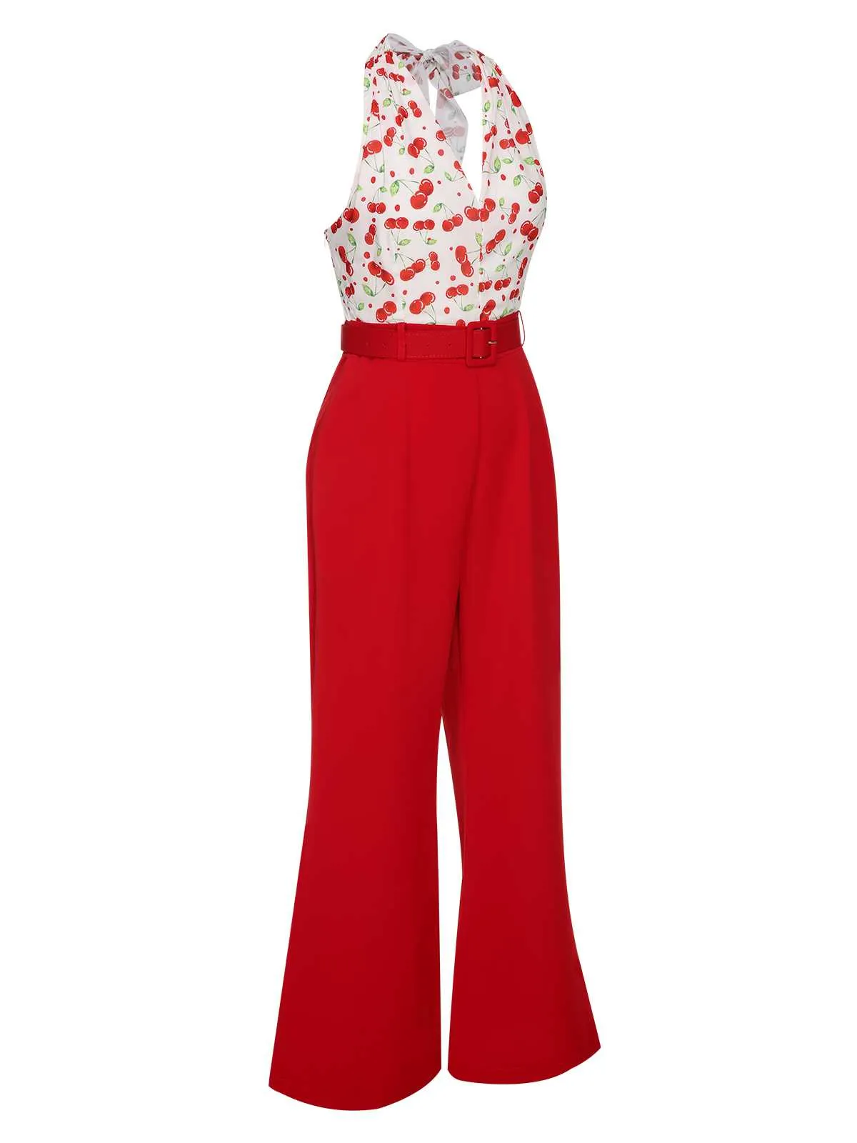 Red 1930s Cherry Belted Halter Jumpsuit sold by Retro Stage product image thumbnail 3