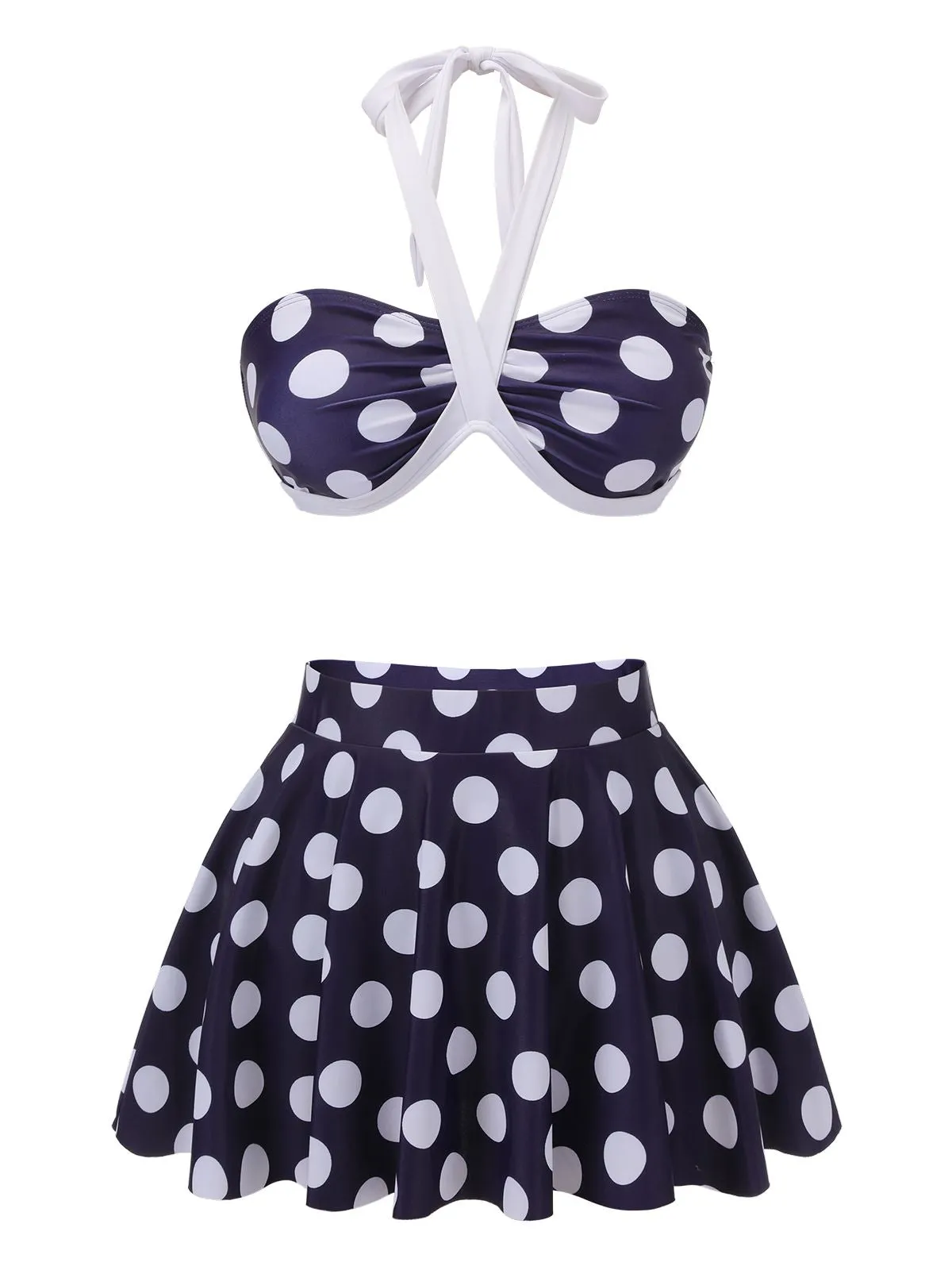 Navy Blue 1940s Polka Dot Halter Swimsuit sold by Retro Stage product image thumbnail 2