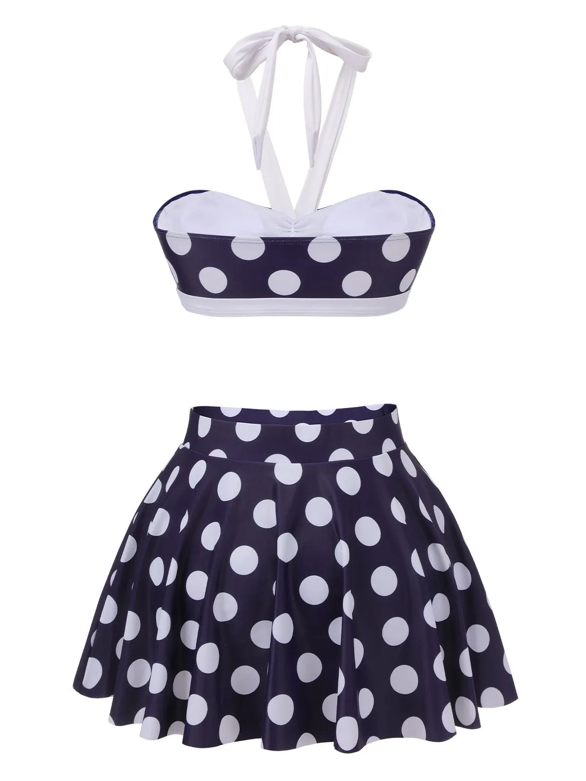 Navy Blue 1940s Polka Dot Halter Swimsuit sold by Retro Stage product image thumbnail 4