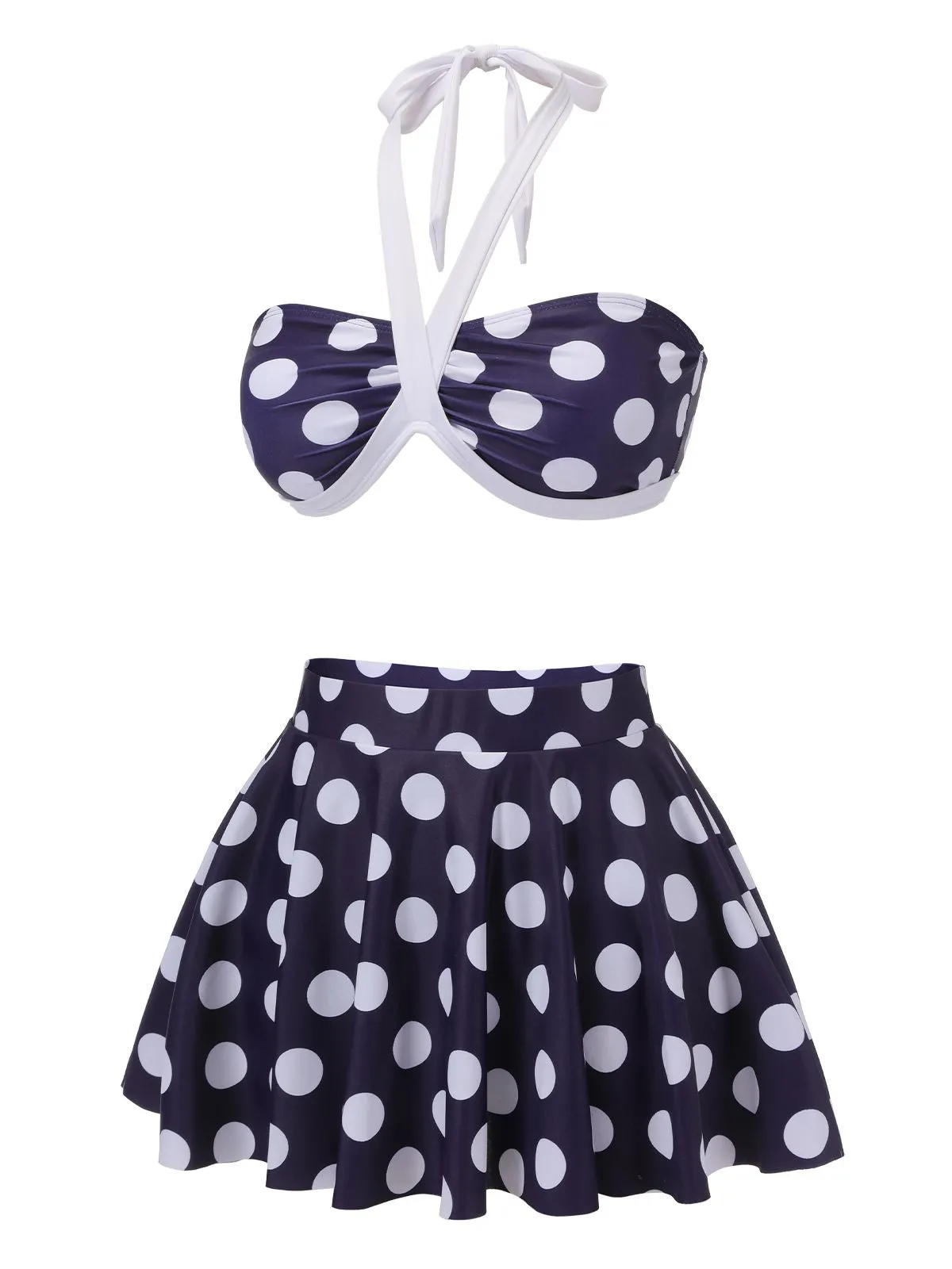 Navy Blue 1940s Polka Dot Halter Swimsuit sold by Retro Stage product image thumbnail 3