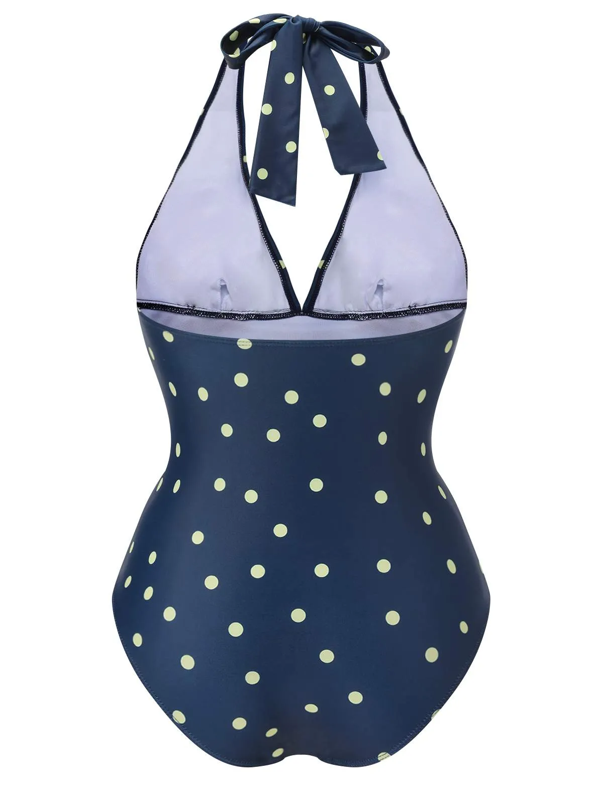 Blue 1960s Polka Dot Patchwork Halter Swimsuit sold by Retro Stage product image thumbnail 2